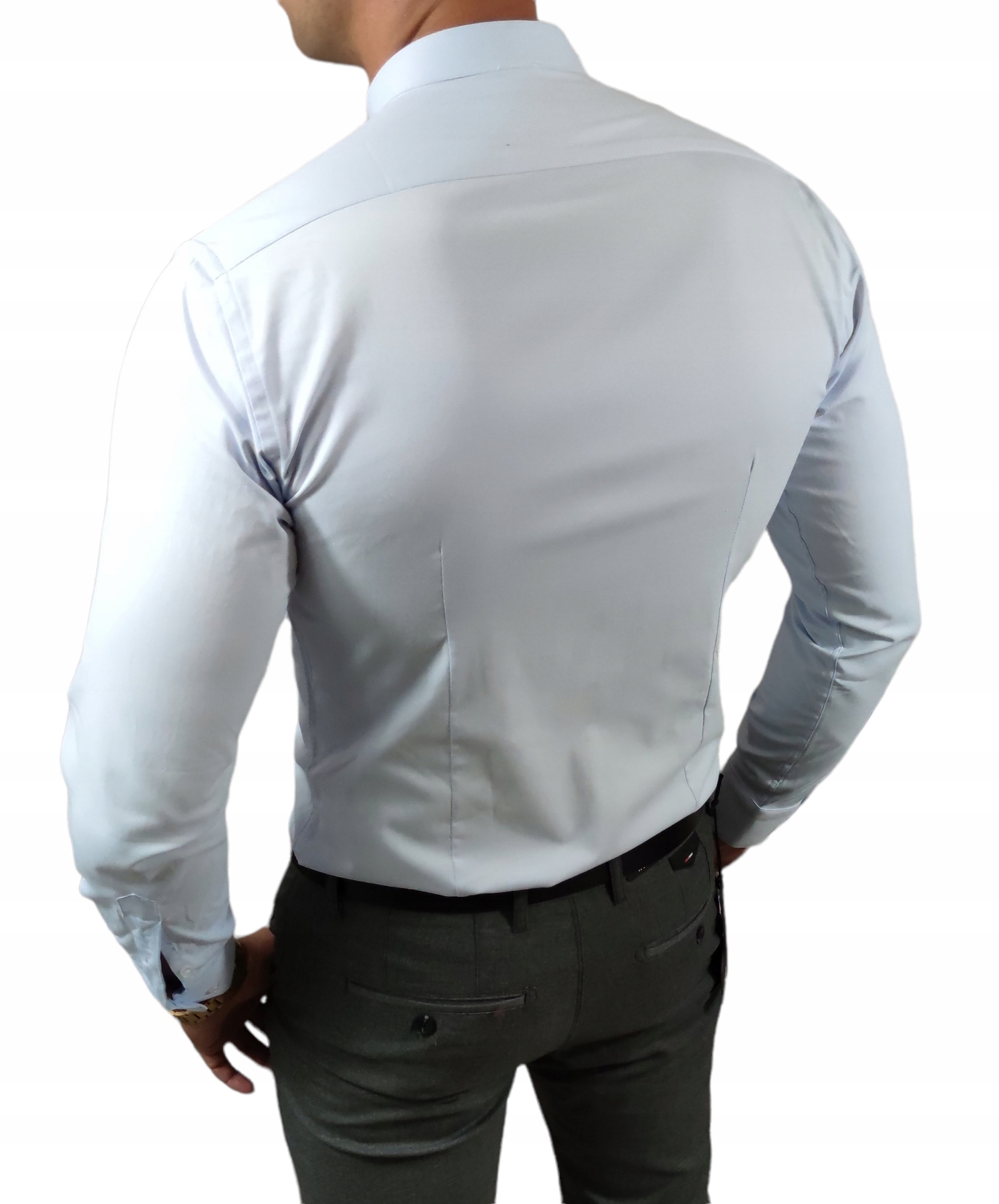 elegantní košile se stojáčkem slim fit, modrá ESP013 L