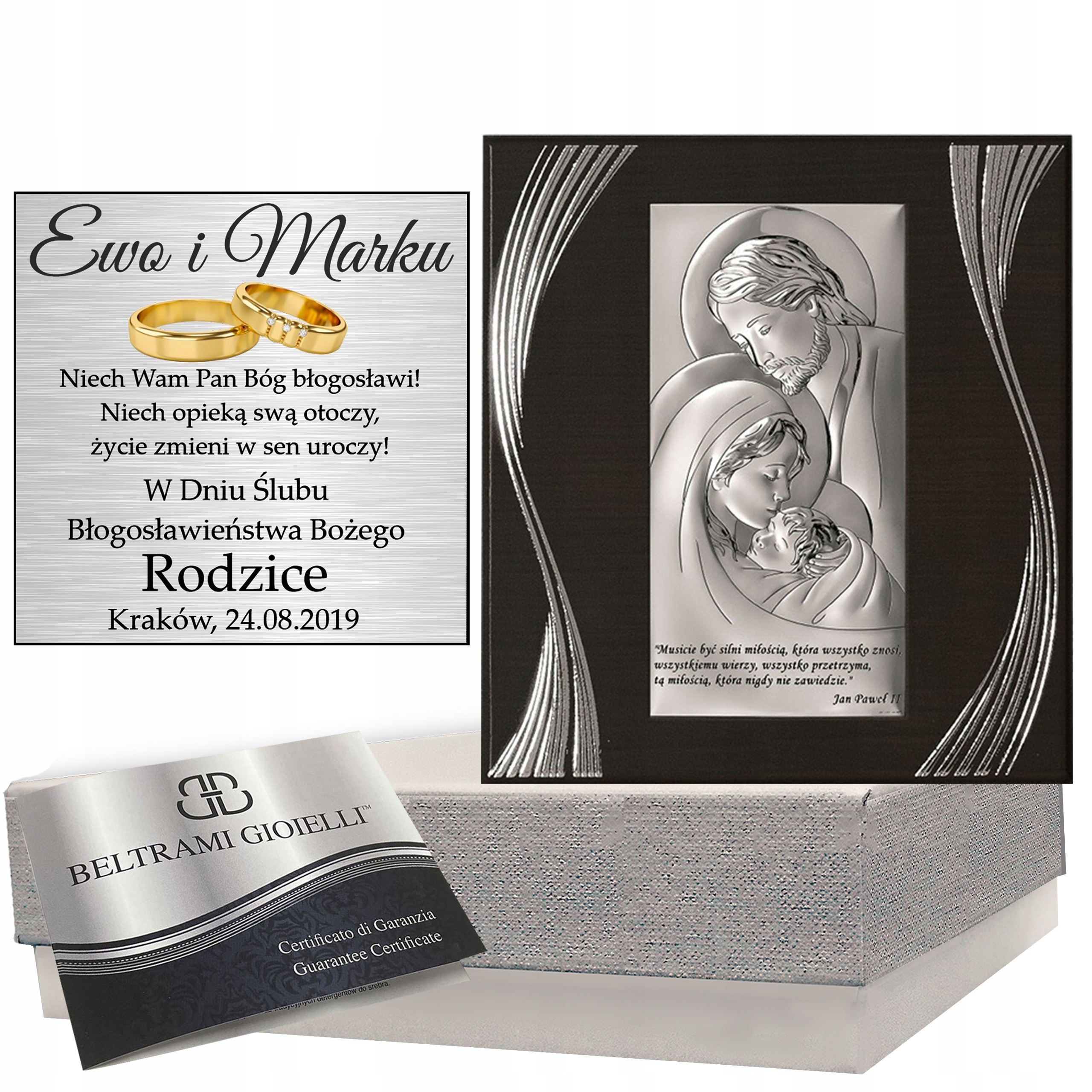 Stříbrný Obraz Rodina Svatá Svatba Křest Gravírování