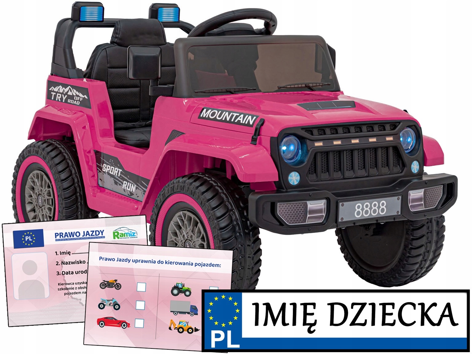 Auto na akumulator Off Road Mountain terenowy Samochód tablica imienna