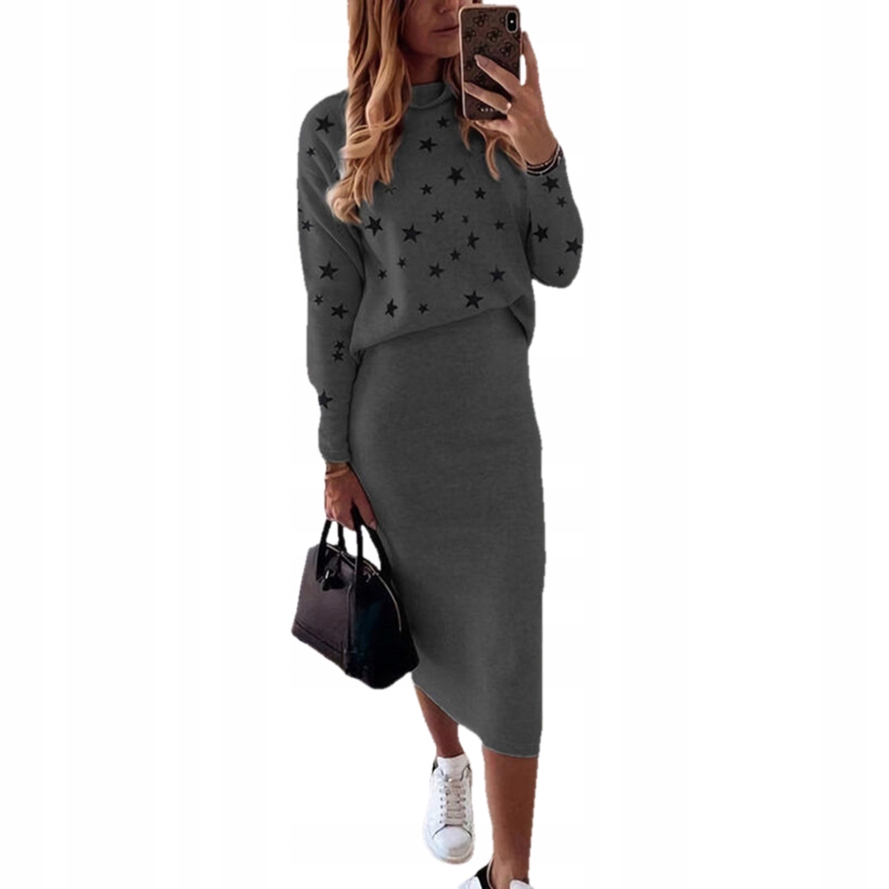 Zima KOMPLET DZIANINOWY STYLOWY SWETER SPÓDNICA Materiał dominujący poliester