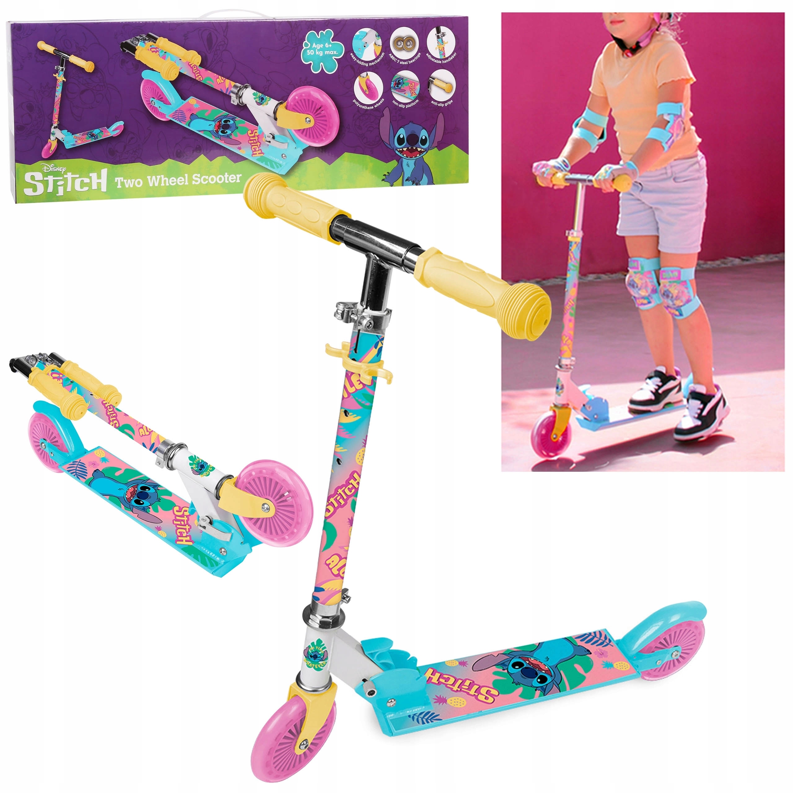 Disney Stitch Hulajnoga miejska Składana dwukołowa z hamulcem Regulowana 6+