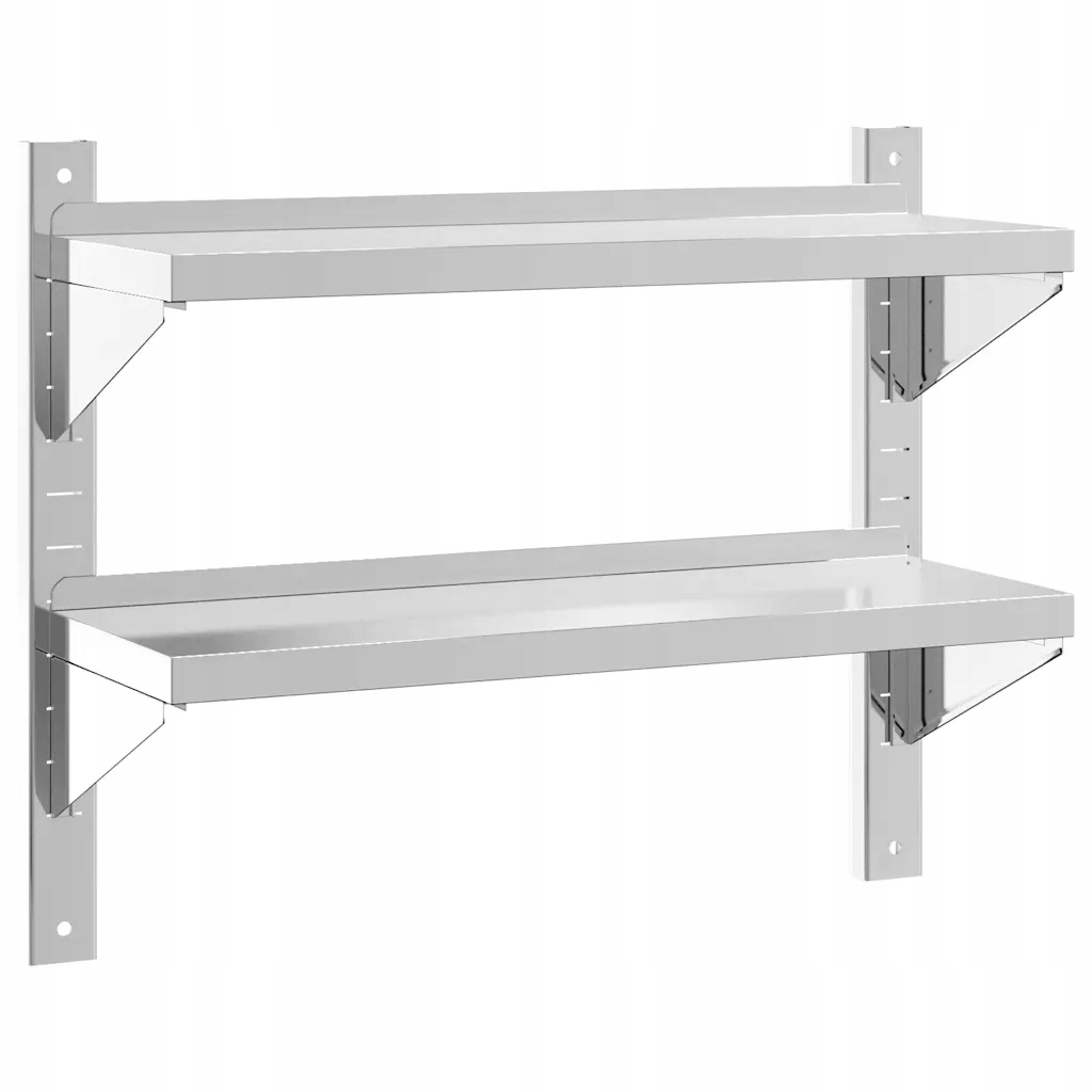 Stříbrná dvojitá nástěnná police z z nerezové oceli, 75 x 23,5 x 60 cm