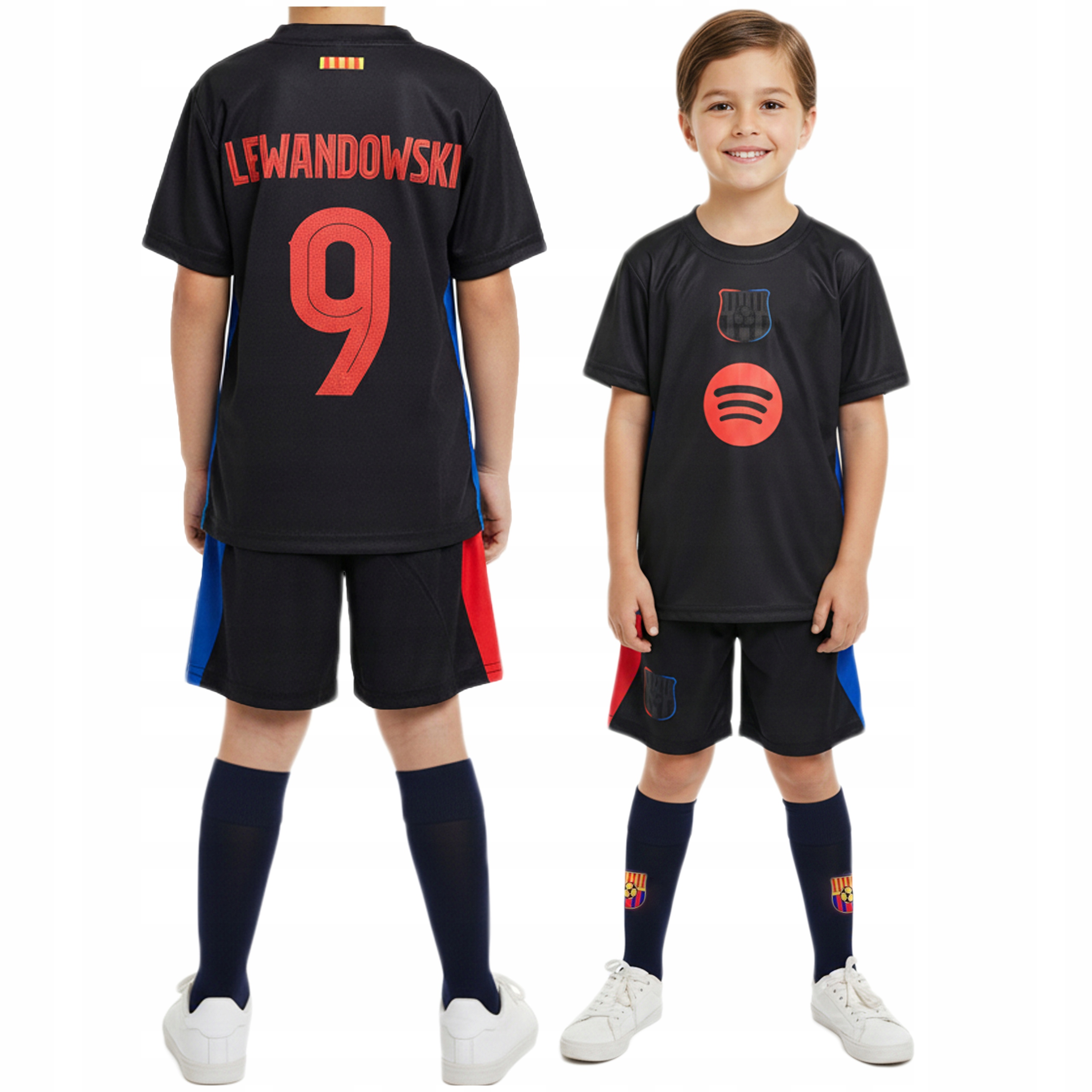 Strój Piłkarski Lewandowski Barcelona z Getrami 128 cm Komplet Dla Dzieci