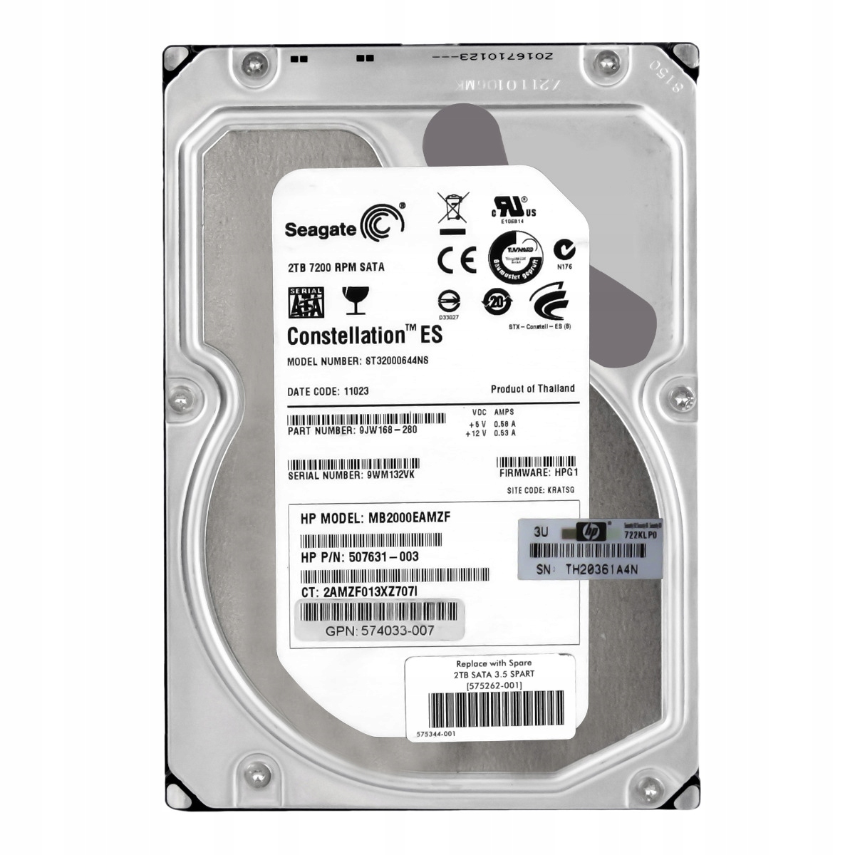Hp 507631-003 2TB 7.2K 64MB Sata II 3.5'' MB2000EAMZF