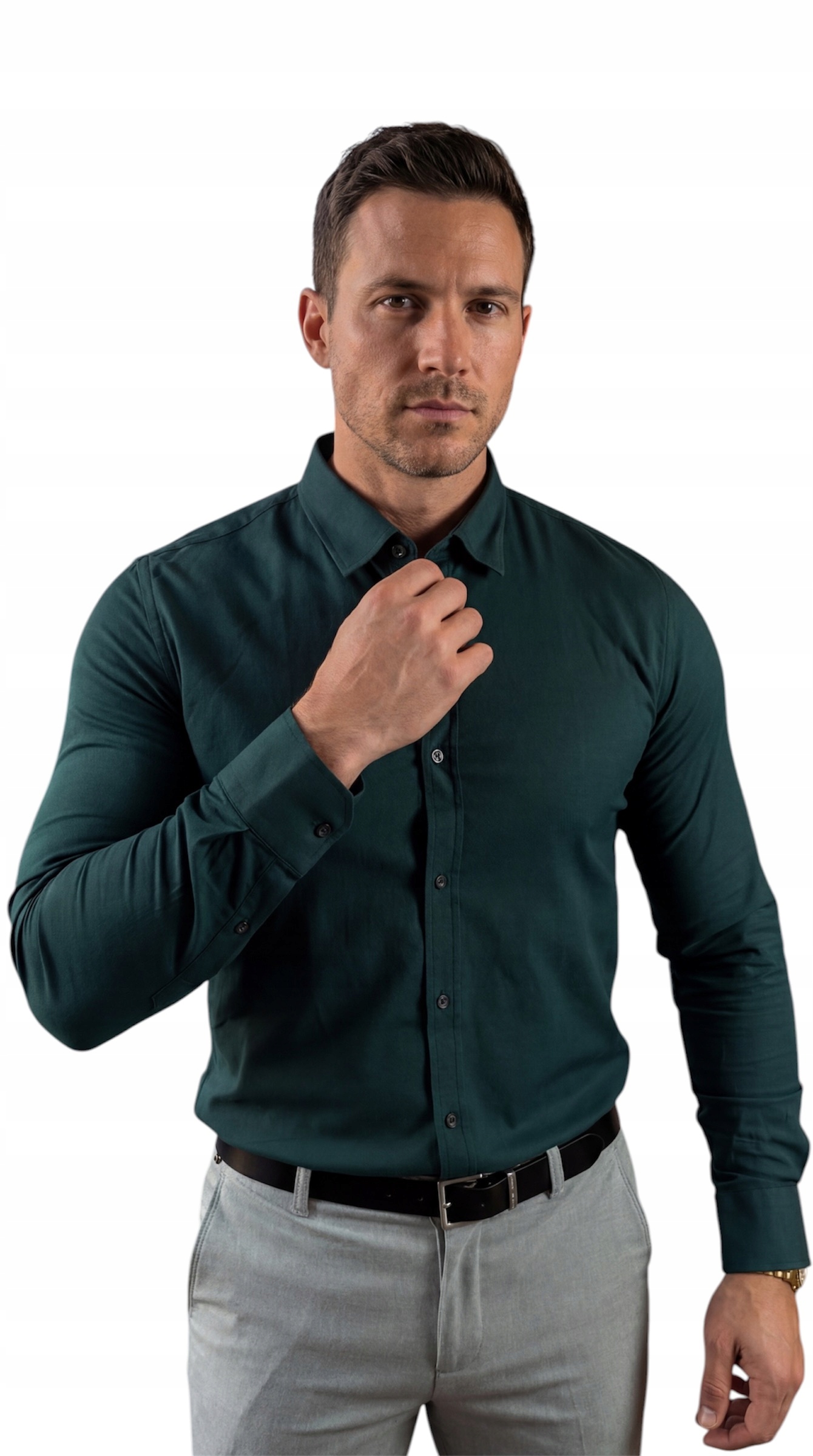 Neformální slim fit košile s klasickou strukturou lahvově zelená barva EGO03 L