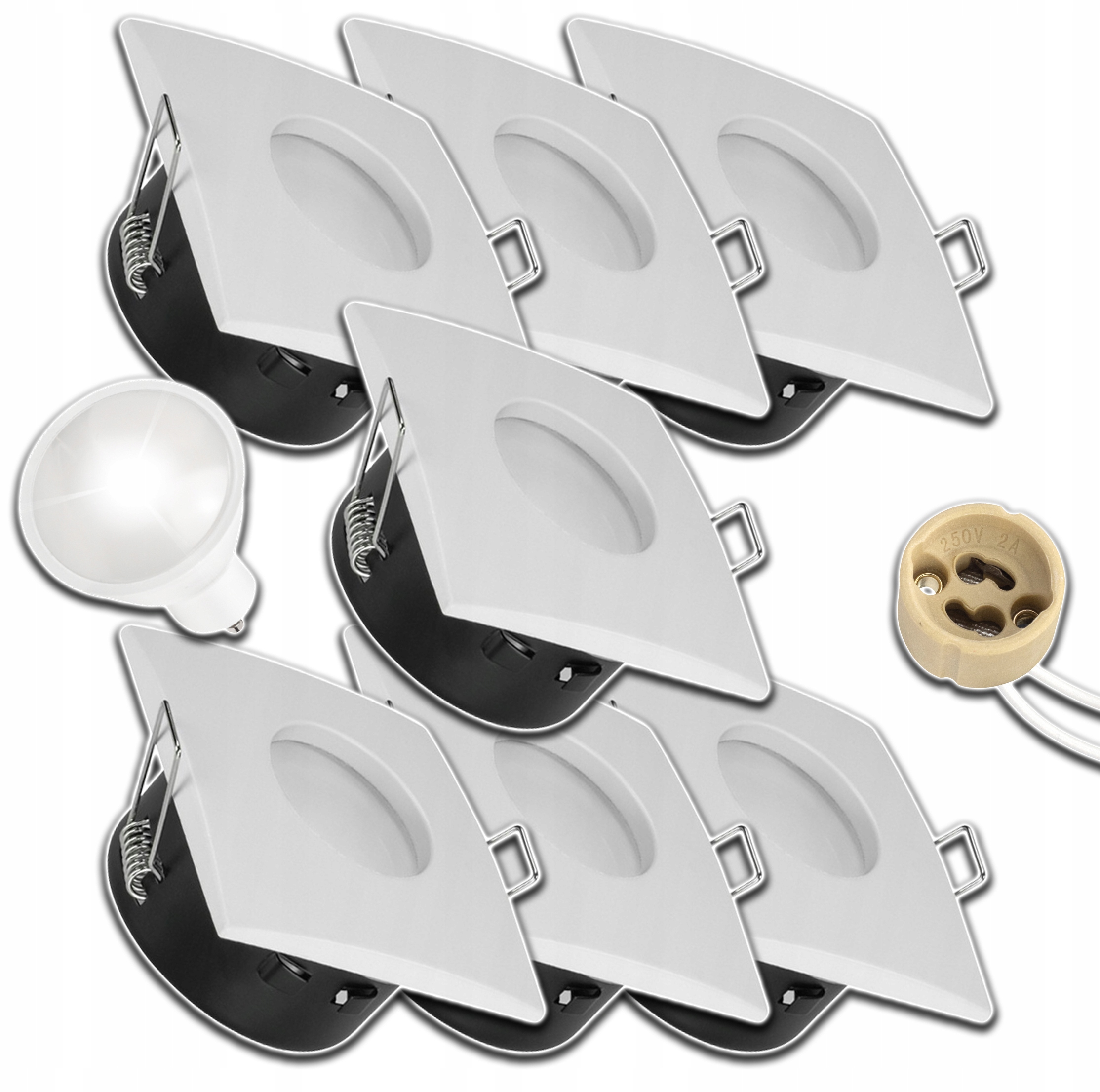 7x Halogen Led GU10 Hermetická Objímka S Žárovkou IP64 4000K Nw Neutrální