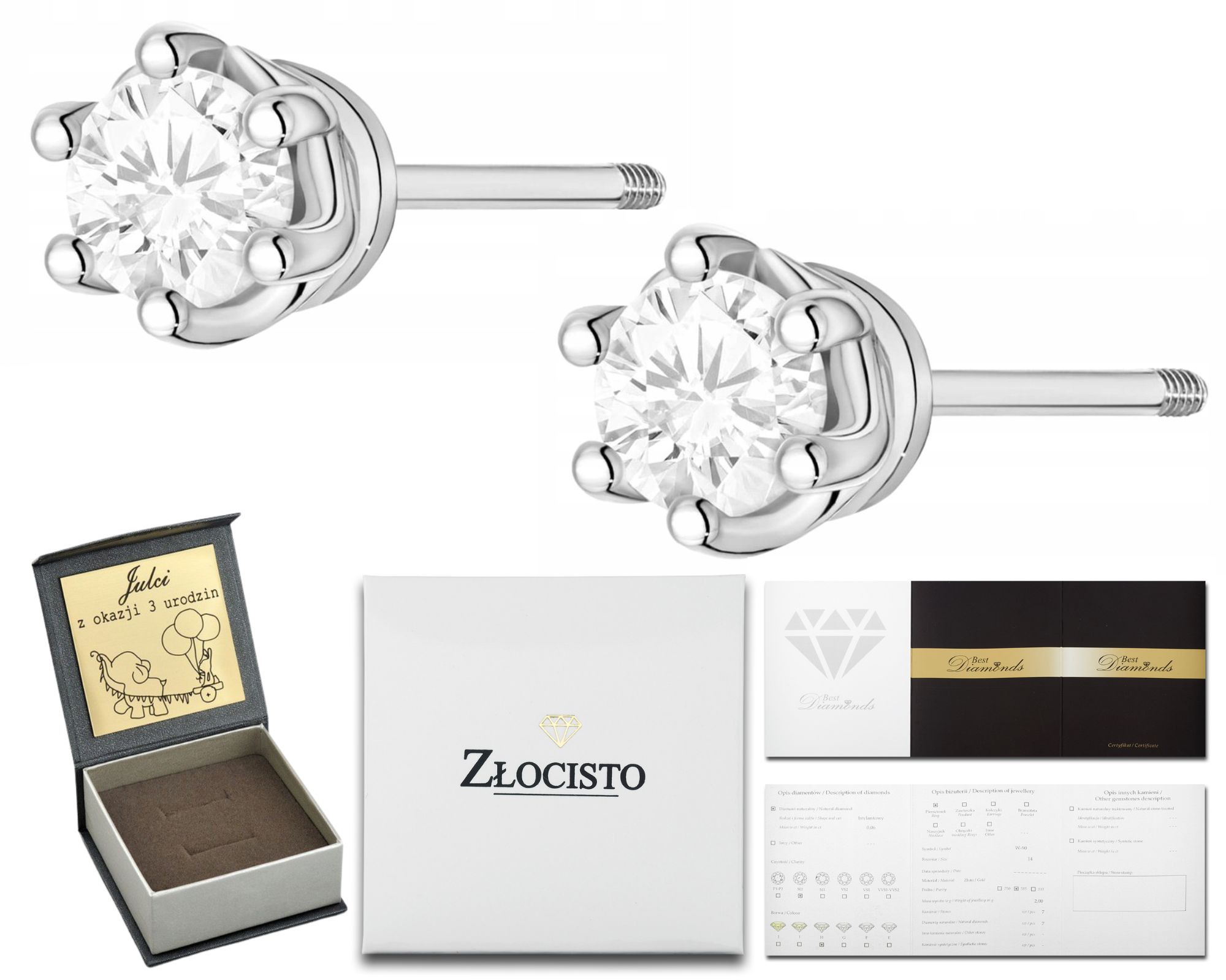 Bílé Zlato Náušnice S Briliantovými Šrouby 585 Šroubovací Tyčinka