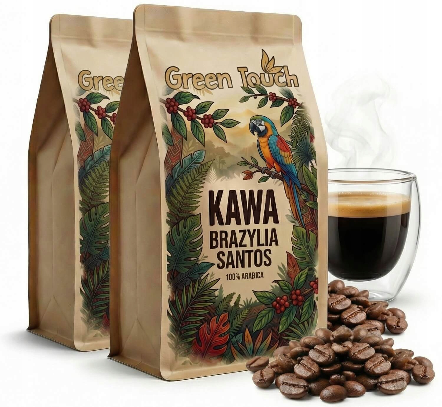 Levně Káva zrnková Brazílie Santos 100% arabica čerstvá 2 kg Green Touch 1+1 kg