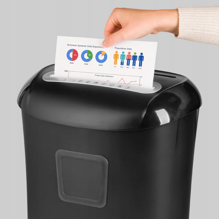 MOCNA NISZCZARKA DO PAPIERU CD DOKUMENTÓW KART Z KOSZEM 21L Rodzaj cięcia ścinki