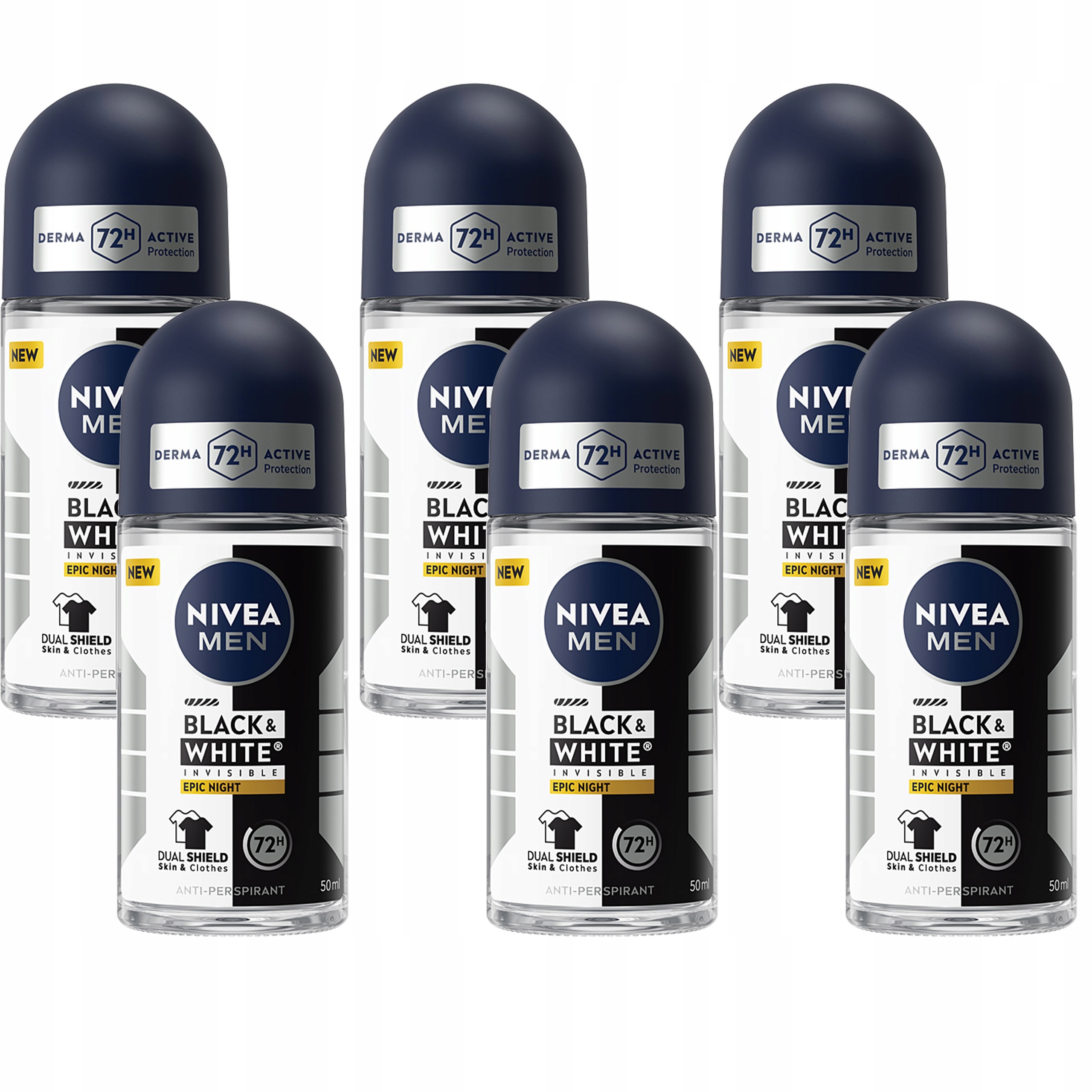 6 x Nivea Black&White Epic Night Pánský kuličkový antiperspirant 72h 50 ml