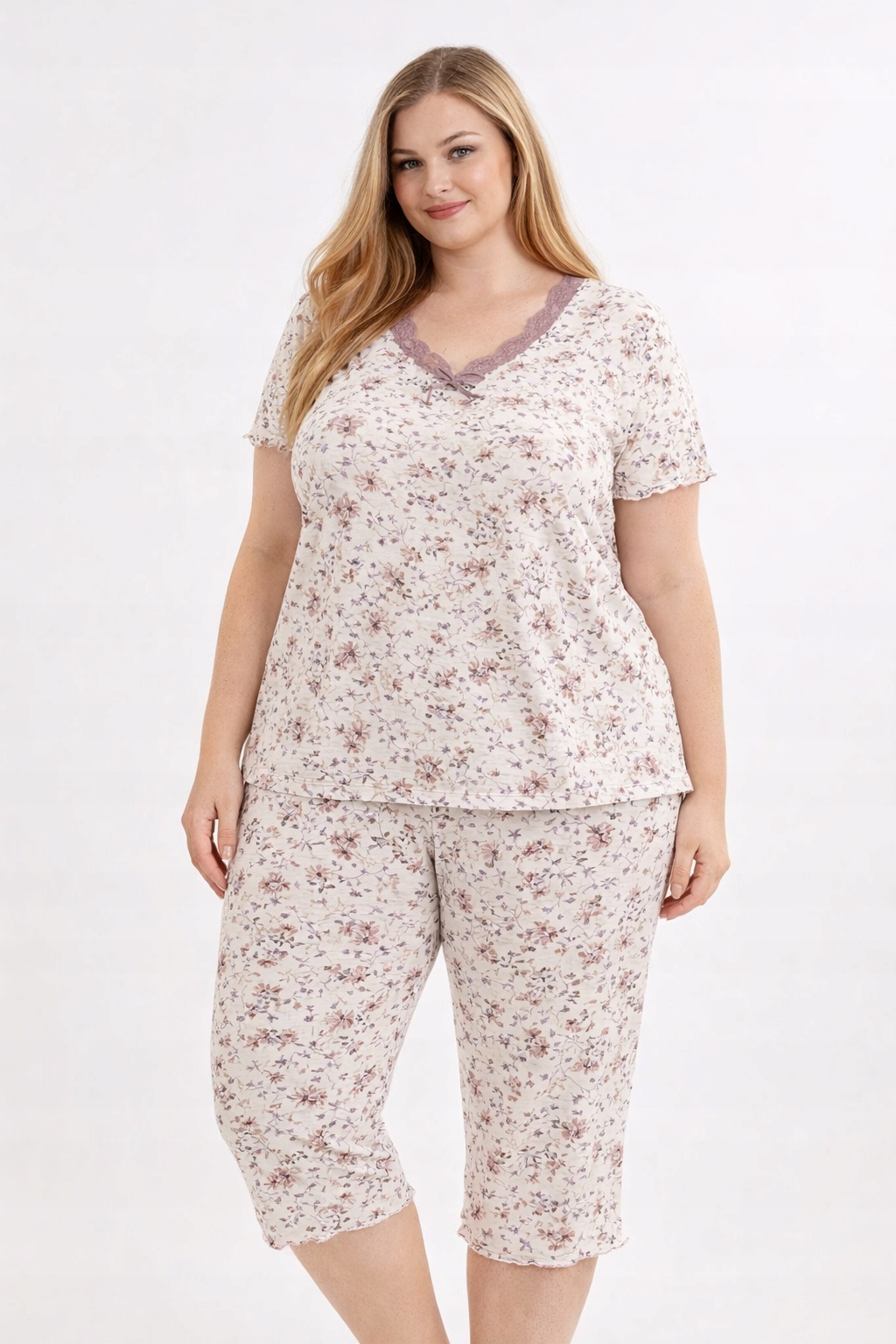 Piżama wiskozowa duży rozmiar komplet Nightex romantyczna koronka 54 56 5XL