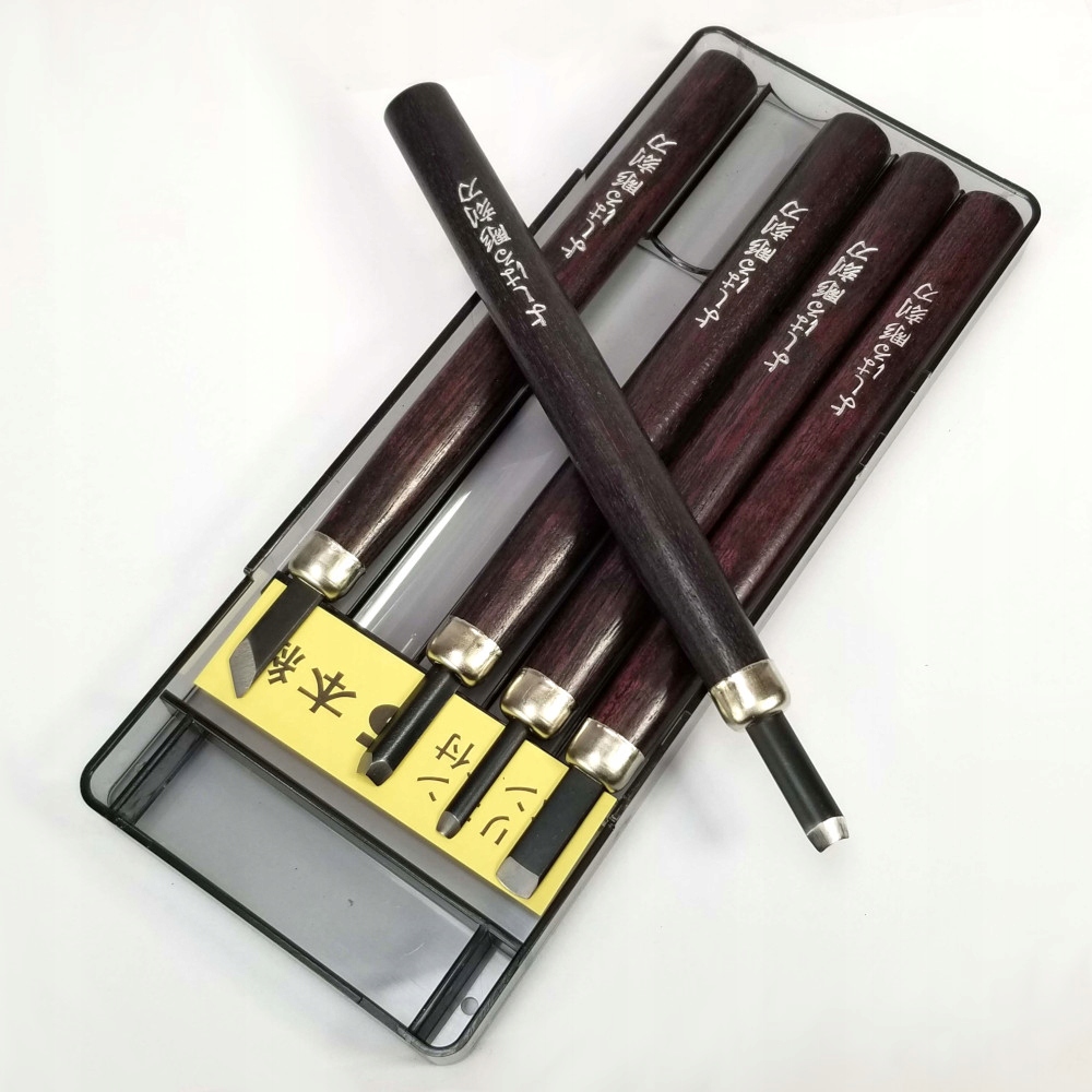 Japońskie dłuta do drzeworytu i linorytu 5 szt pudełko