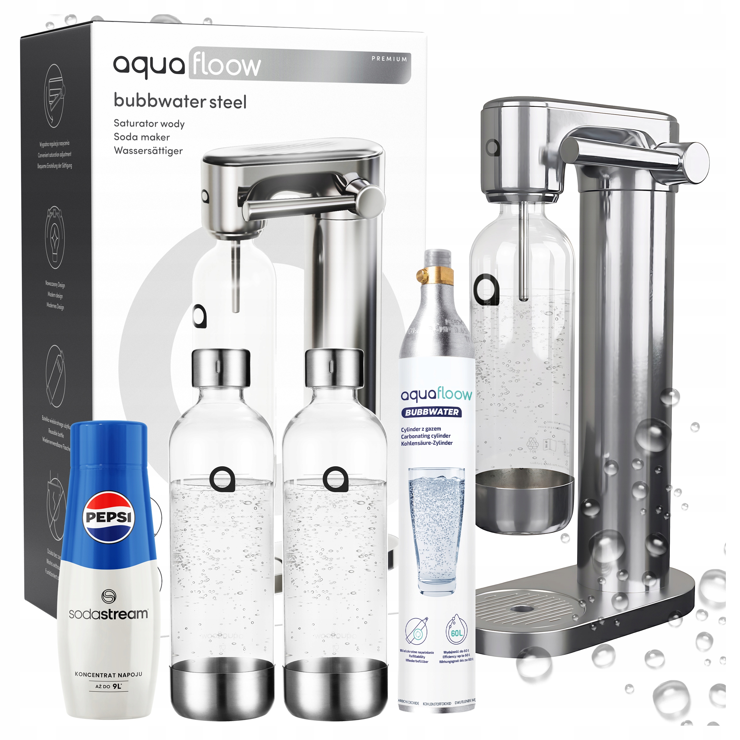 Ocelový Výrobník Sody Pro Plynování 2X Láhev Na Vodu Sirup Sodastream Pepsi