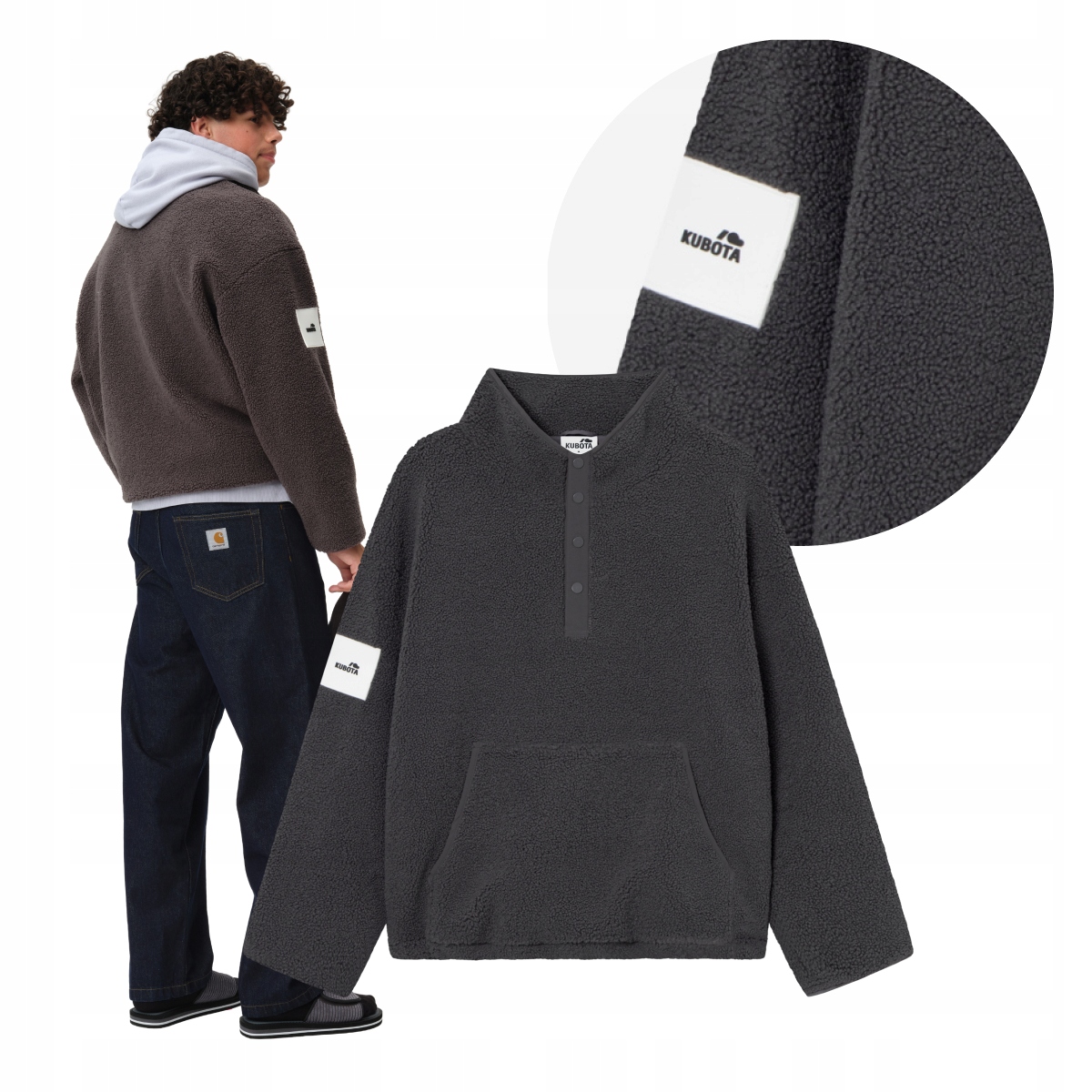 Pánská Fleecová Bunda Kubota Cushy Oversize Grafitová Podzimní Teplá Mikina M
