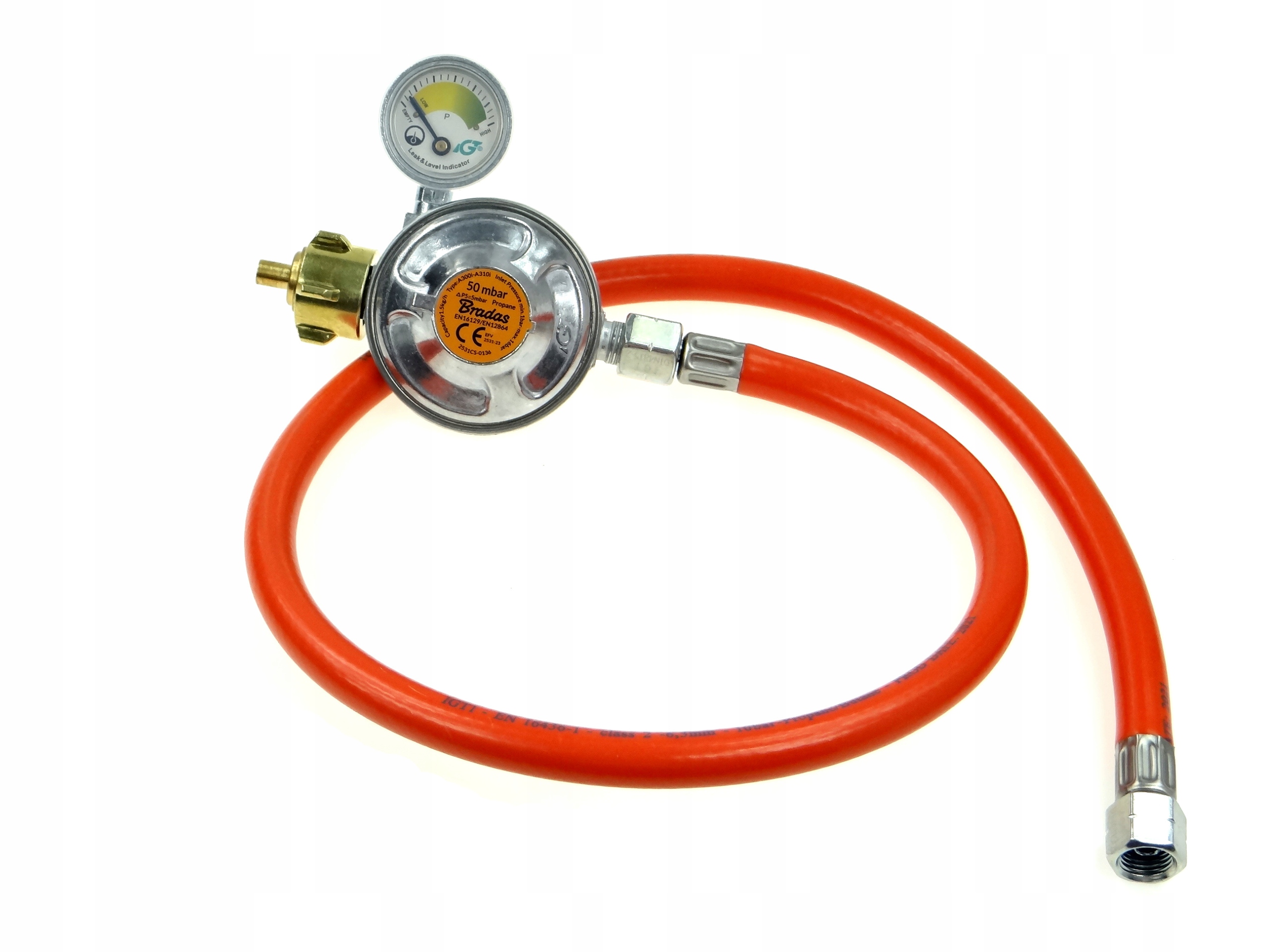 Reduktor plynu Propan 50 mbar+Hadice 2 X 1/4" 2 m
