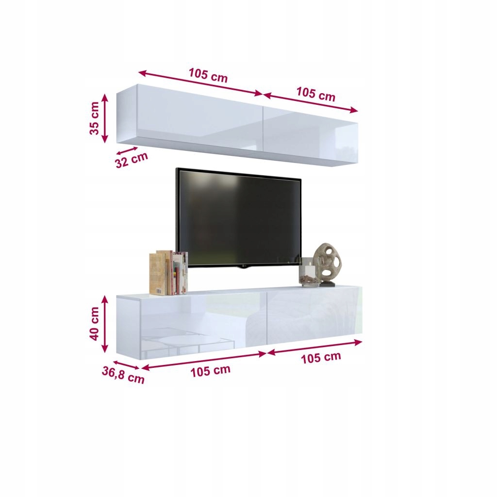 Meblościanka Szafki RTV Półki biała połysk PREMIUM Kod producenta 5903736024454