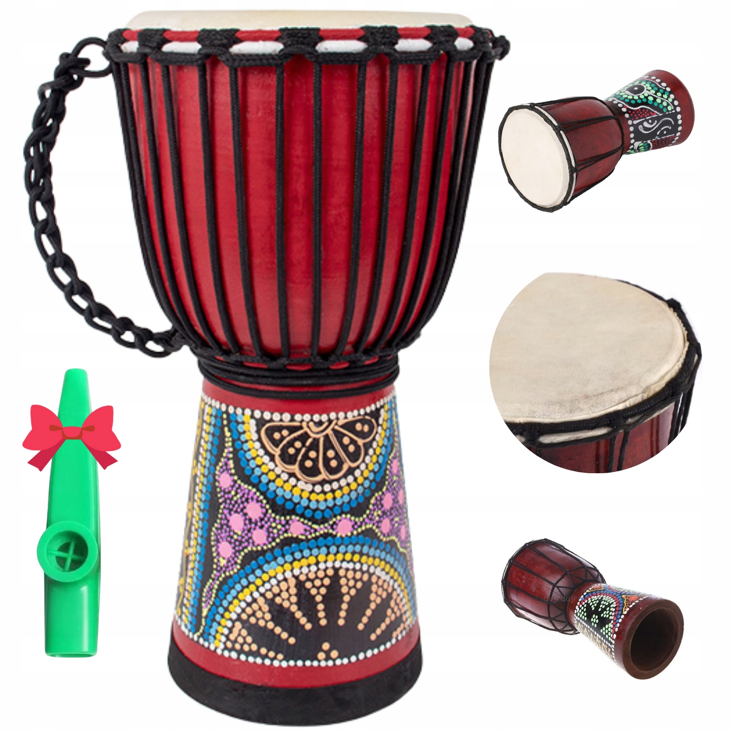 Djembe bębenek afrykański 40 cm 8” malowany drewniany handmade bęben kazoo