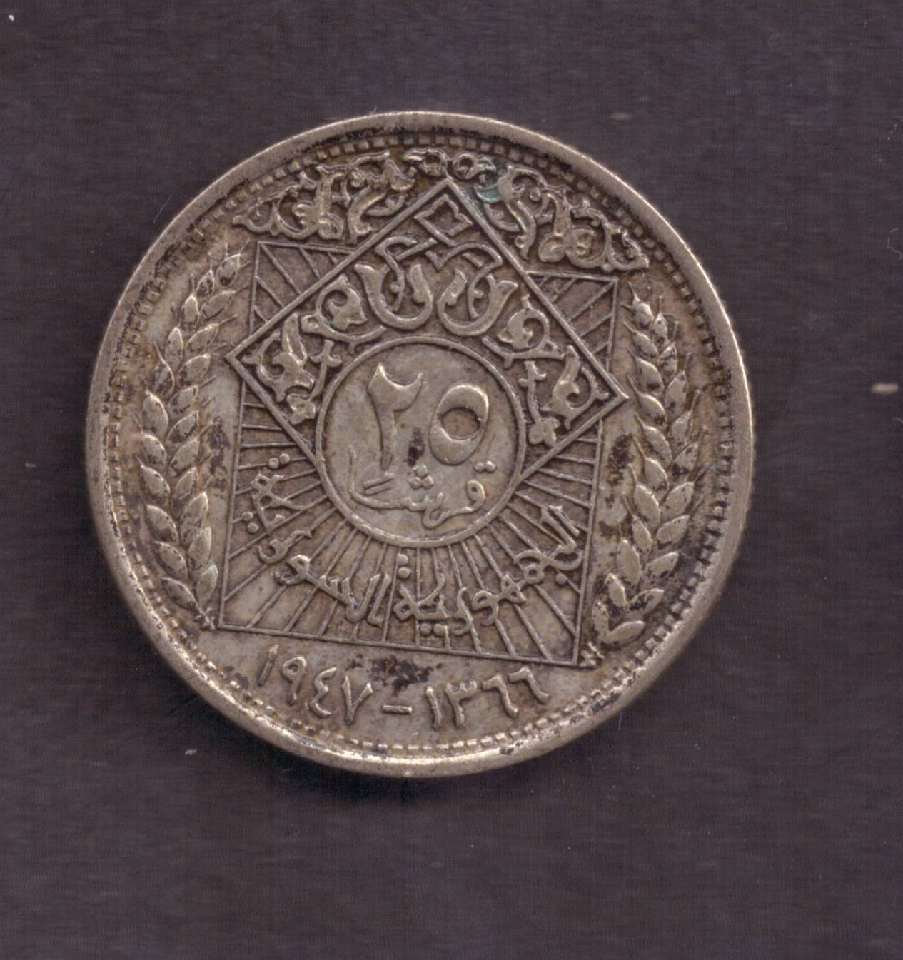 Syria - srebro - 25 Piastr 1947 rok