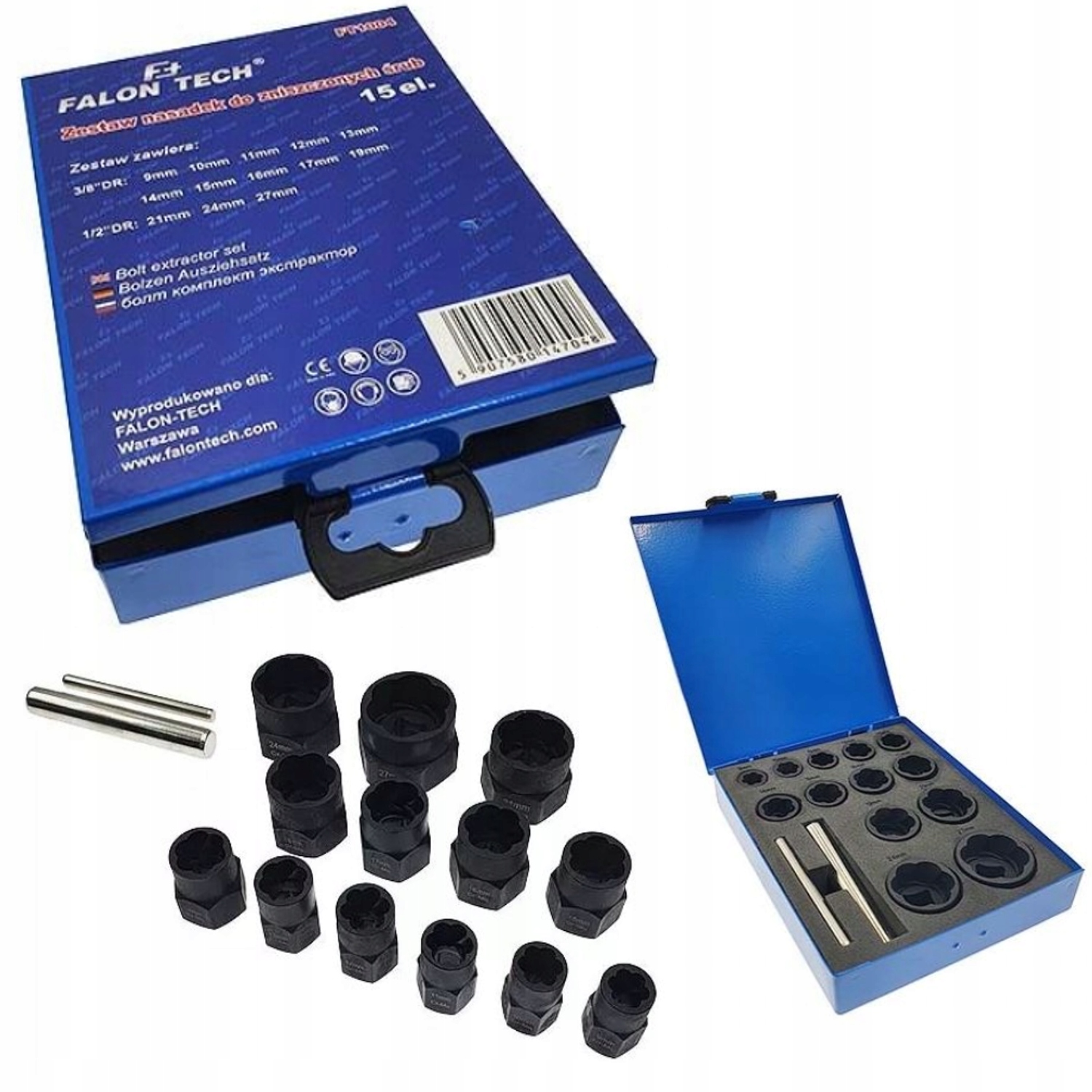 Zestaw Do Odkręcania Zniszczonych Śrub Nasadki Obrobionych Nakrętek 15 Szt