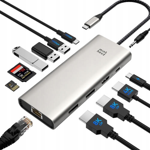 Usb-c dokovací stanice s trojitým displejem 4K 12 v 1