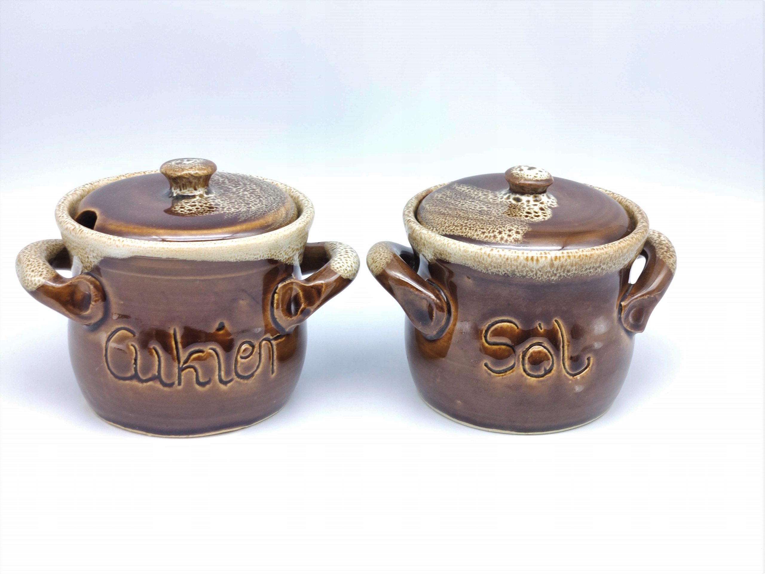 

kamionkowy zestaw na sól i cukier,rękodzieło 250ml