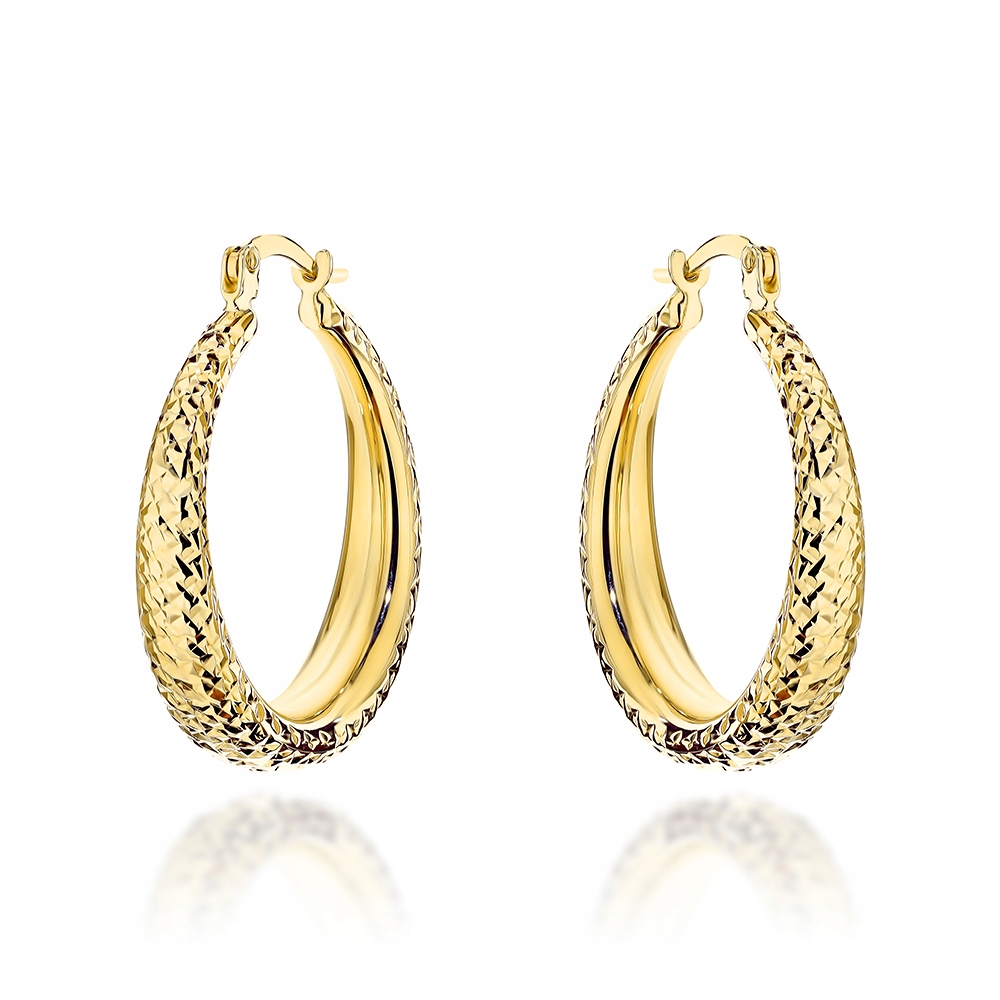 Náušnice zlaté 585 kruhy zdobené diamantováním a širokou lištou jako dárek