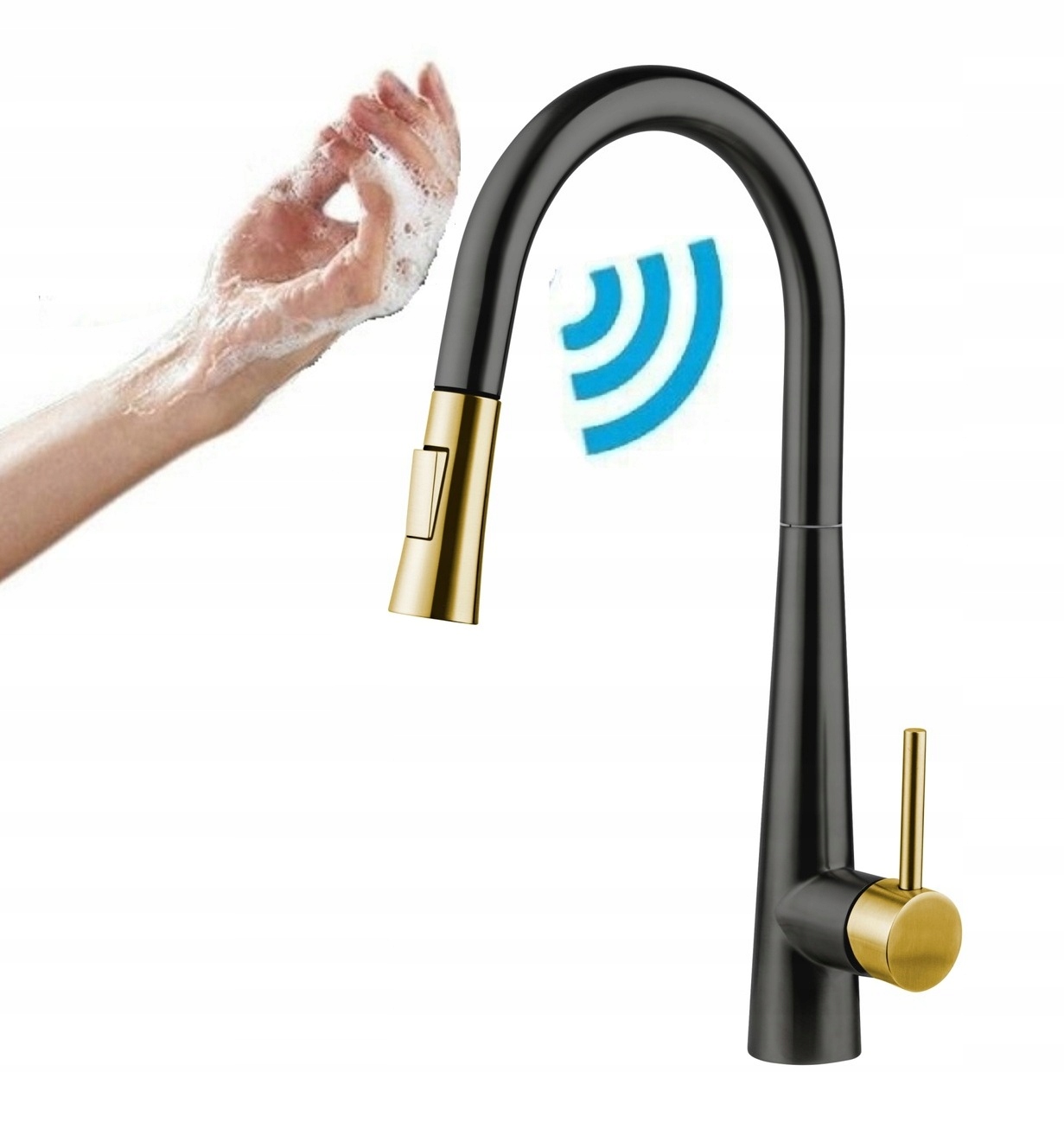 Kuchynská batéria čierna zlatá dotyková Oceľová Vypínačka Ww Bkg