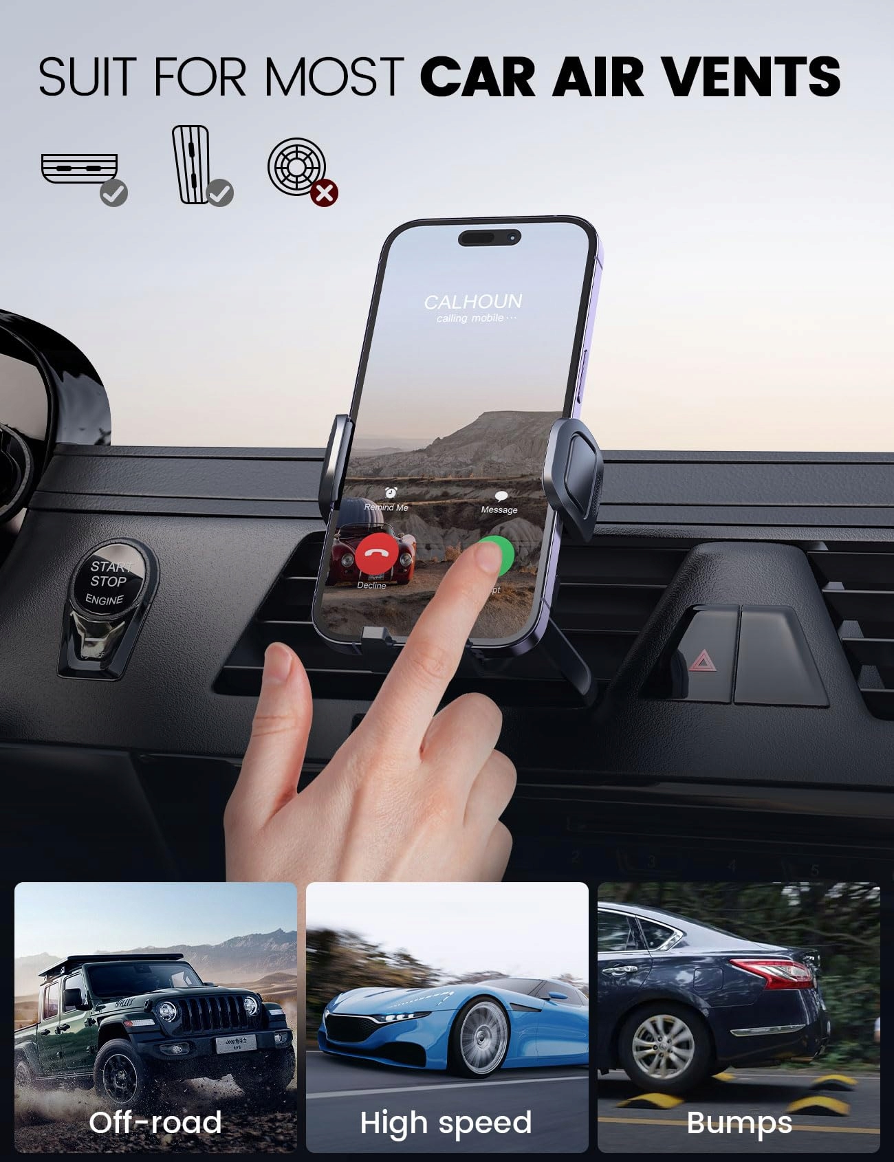 PNITRI Uchwyt Samochodowy Na Telefon Do Wentylacji 360° Dla iPhone Android — miniatura 6