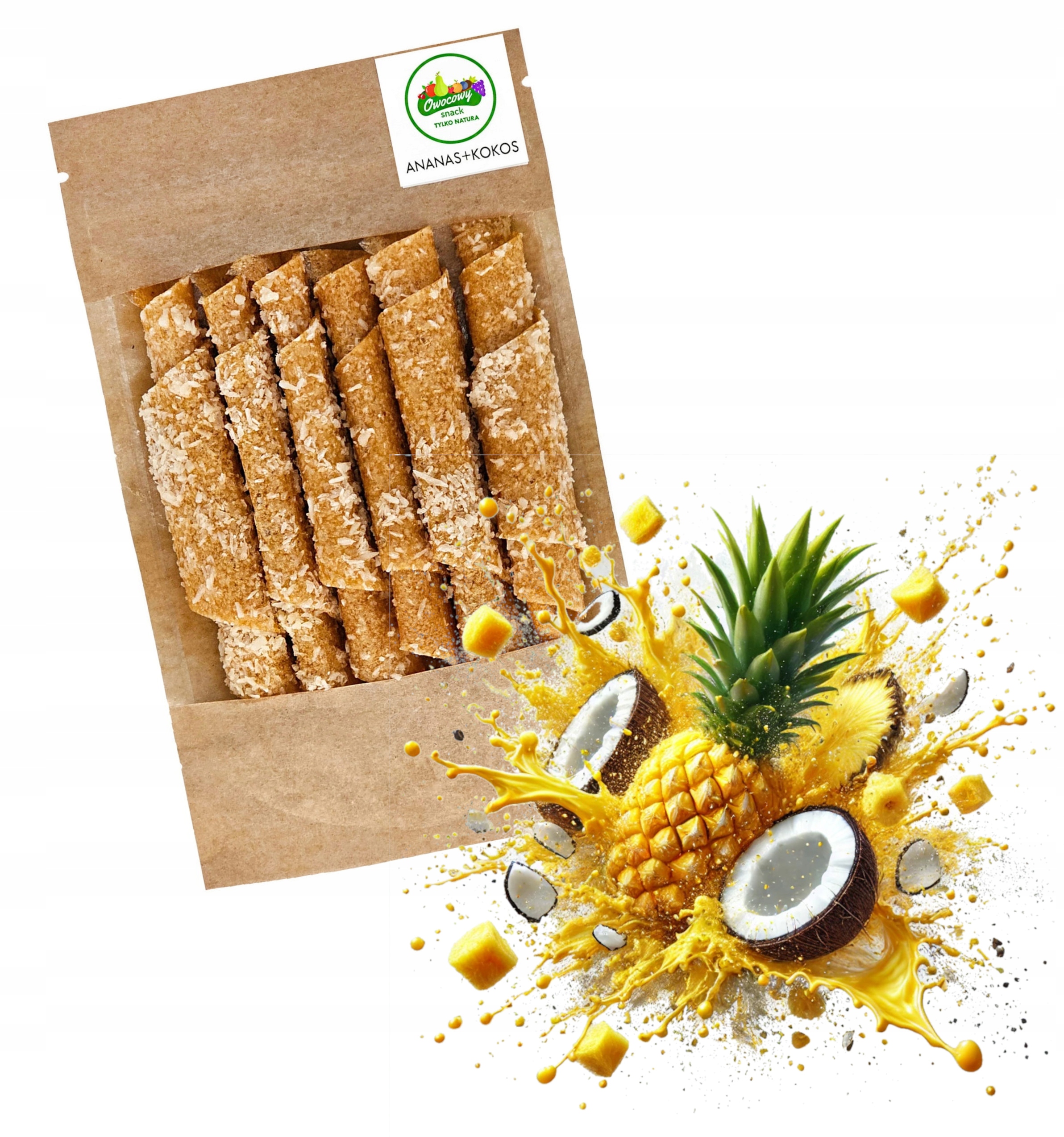 ECOSNACK ROLLSY ANANAS KOKOS PRZEKĄSKA RULONIKI BEZ DODATKU CUKRU 50g