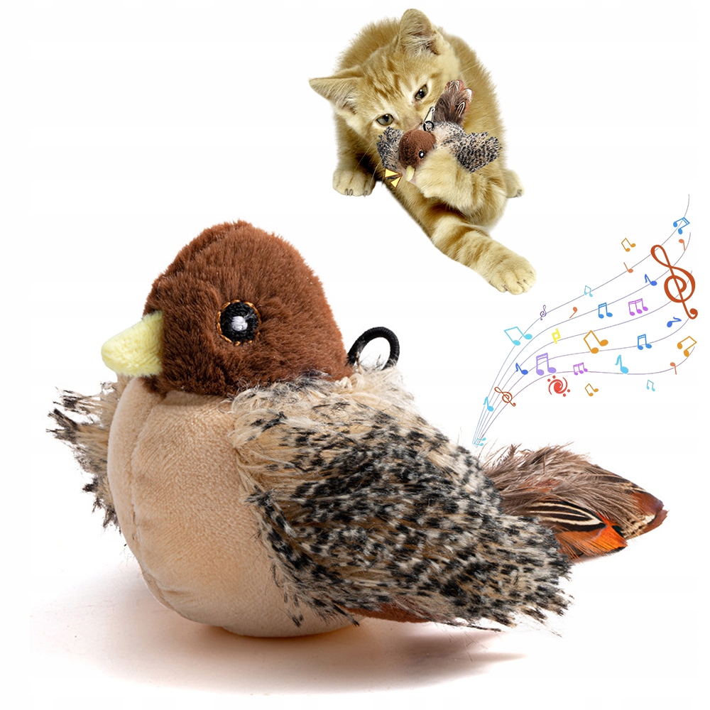 Levně Interaktivní Hračka Pro Kočky Plyšový Pták Cvrlikající A Třepotající Se