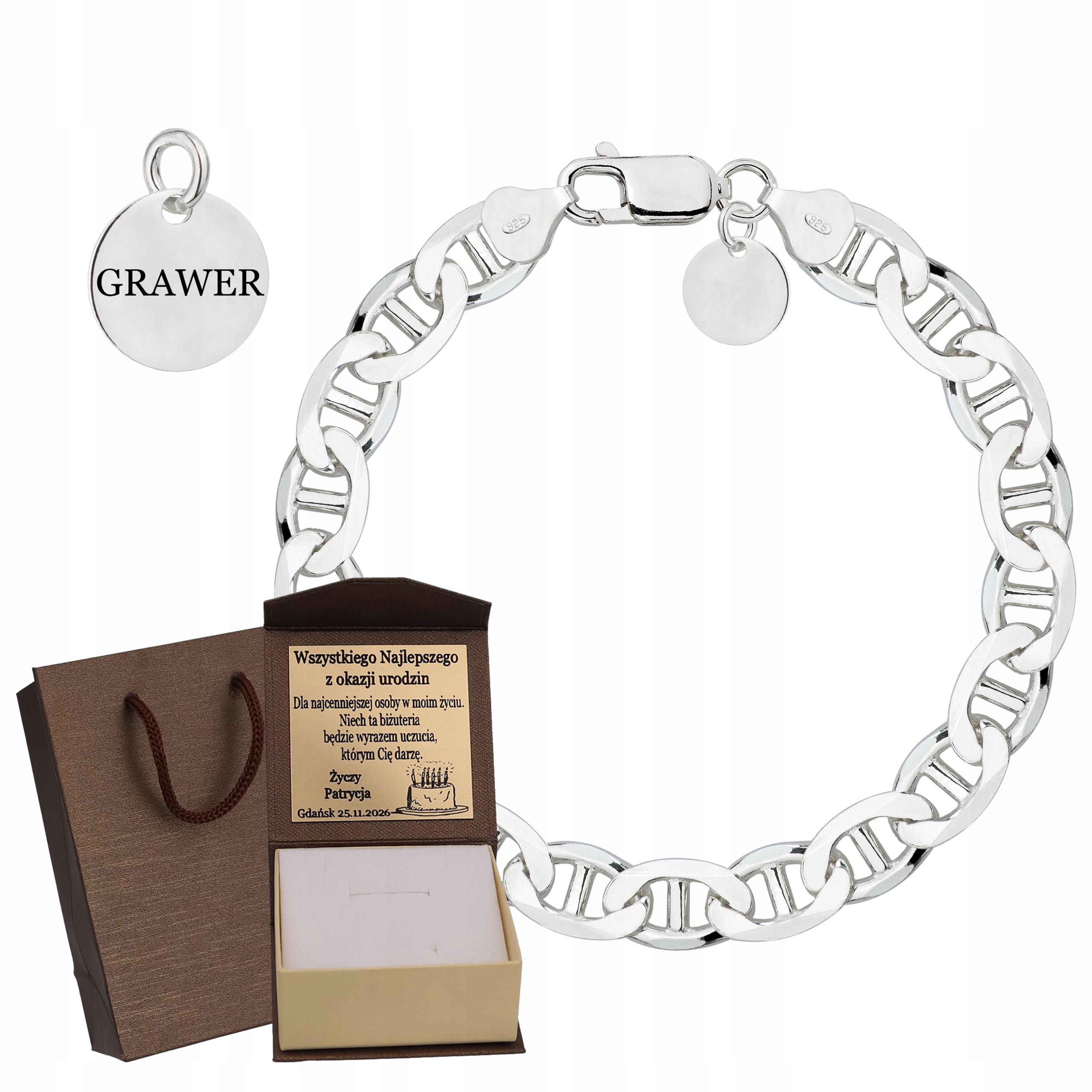 Pánský Náramek Gucci Z Masivního Stříbra Ryzost 925 Pánský Náramek Gravírování Bonus