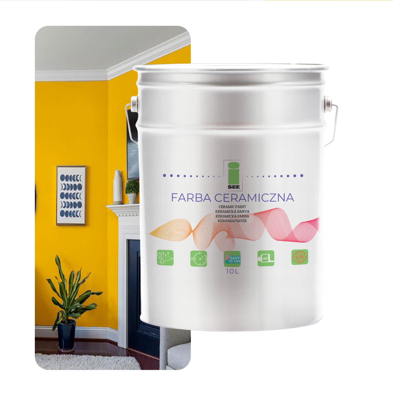 Keramická Umývateľná Nástenná Farba Na Steny Medovo Žltá 10 L, Odolná Voči Škvrnám