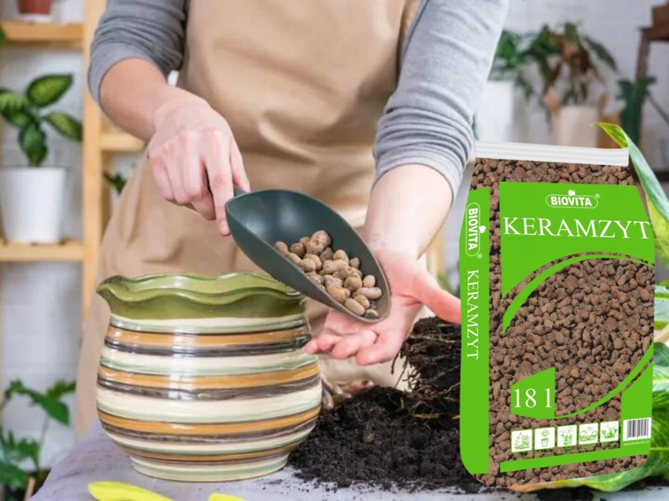 KERAMZYT DRENAŻ DLA ROŚLIN DO DONICZKI AŻ 18L Waga 2 kg