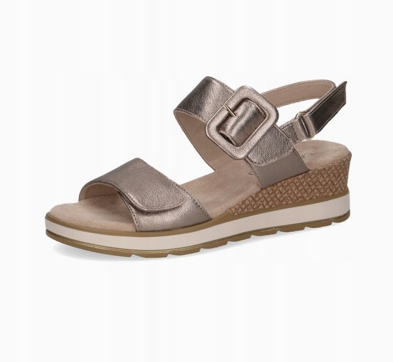 Dámské sandály Caprice Zlatá kůže Koturna 5 cm Rzep vel 37