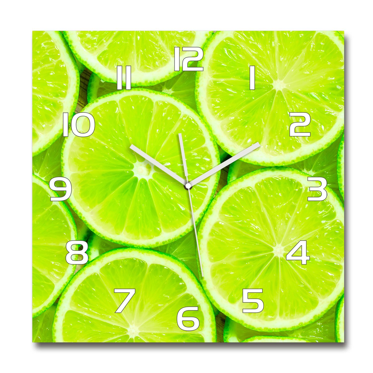 

Szklany kwadratowy zegar z nadrukiem Limonki 60x60