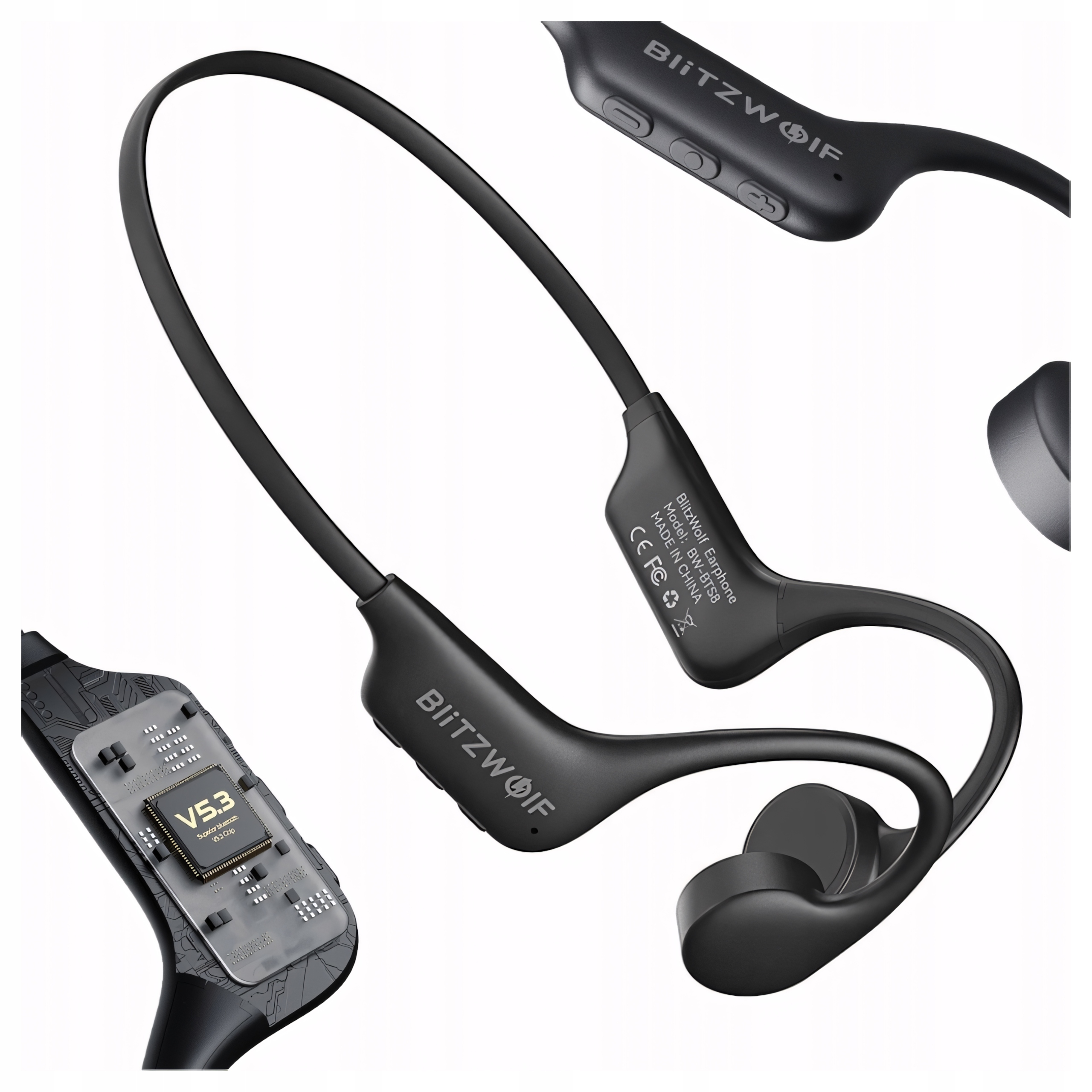 Blitzwolf Bezdrátová sportovní sluchátka Bt s kostním vedením IPX8