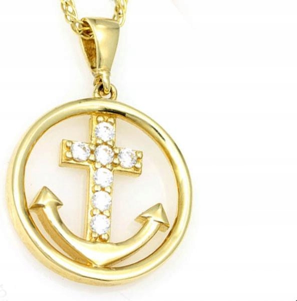 Zlatý Přívěsek 585 Kotva Kółko Dárek módní vzor na řetízek 14k