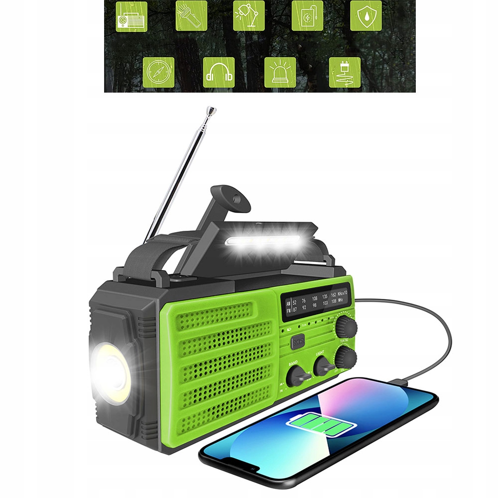 8000 mAh Přenosné Solární Rádio Korbka Alarm Dynamo Nouzové S Svítilnou