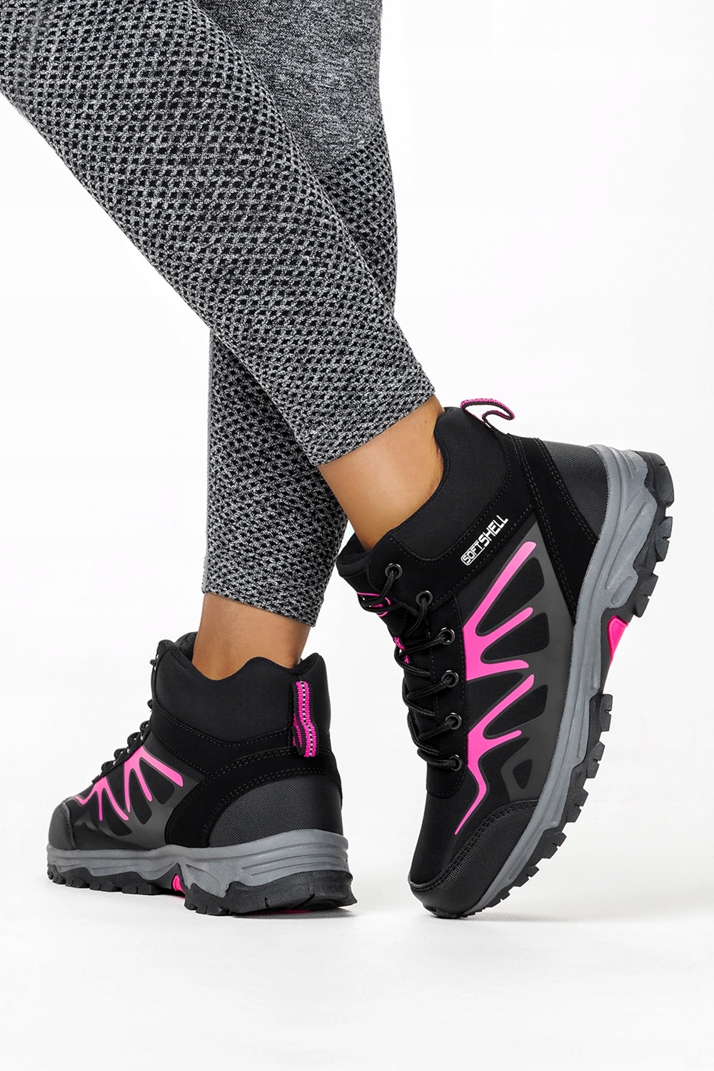 OBUWIE TREKKINGOWE DAMSKIE SOFTSHELL CZARNE SZNUROWANE RÓŻOWE DODATKI r 39 Marka Casu