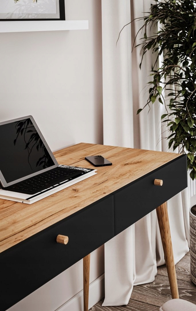 BIURKO TOALETKA Z SZUFLADAMI DĄB/CZARNA TUURI 2S Kolekcja SKANDI