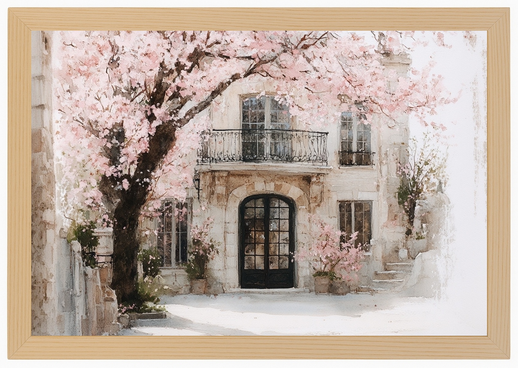 Plakát Rámeček Dřevěná Krajina Francie Provence Dům Villa Strom 60x40