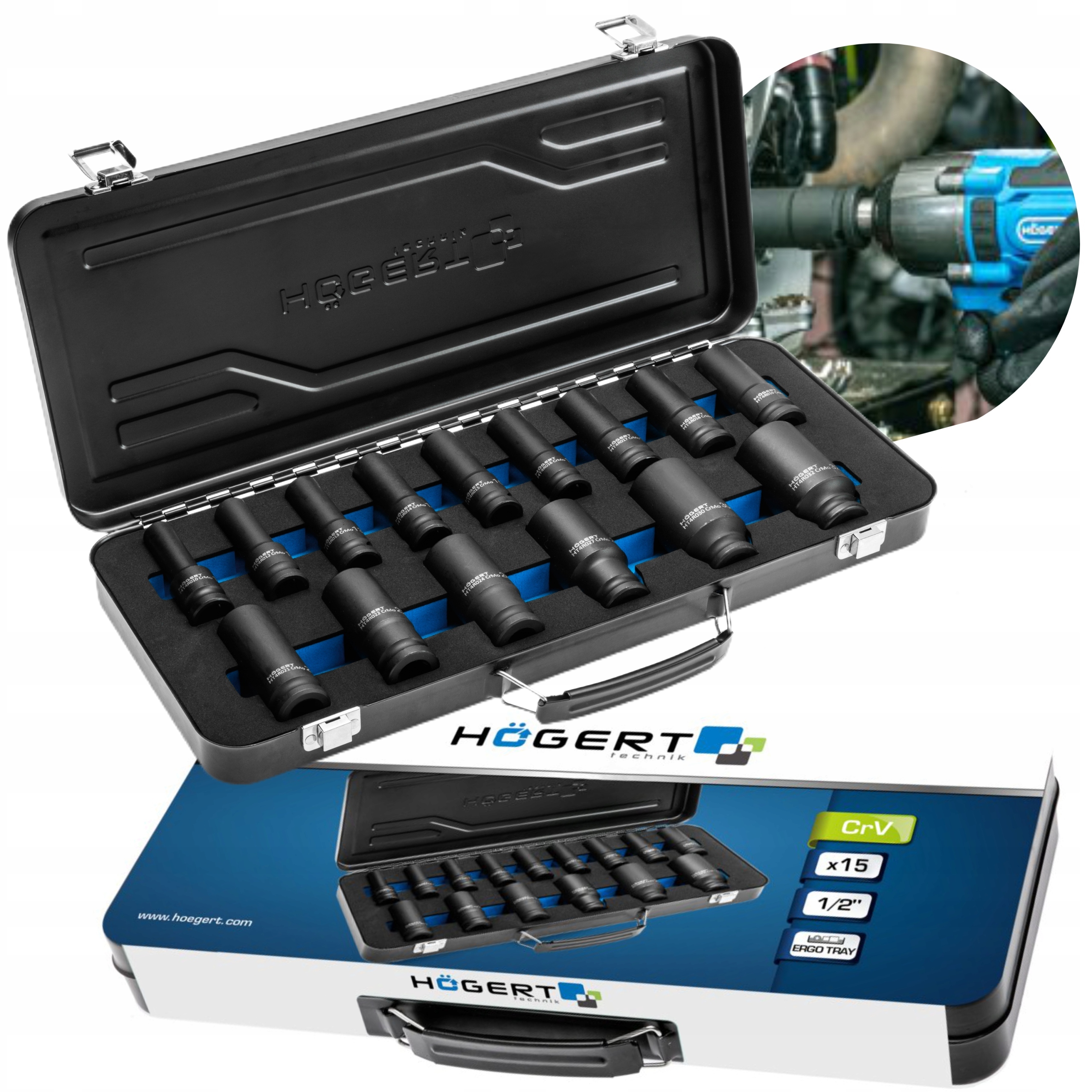 HOGERT HT4R049 ZESTAW NASADEK UDAROWYCH 1/2 DŁUGIE Typ 6-kątna