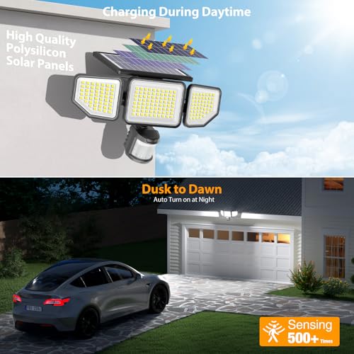 Lampy Solarne Zewnętrzne Z Czujnikiem Ruchu Wodoodporne 3000lm IP65 ONFORU — miniatura 4