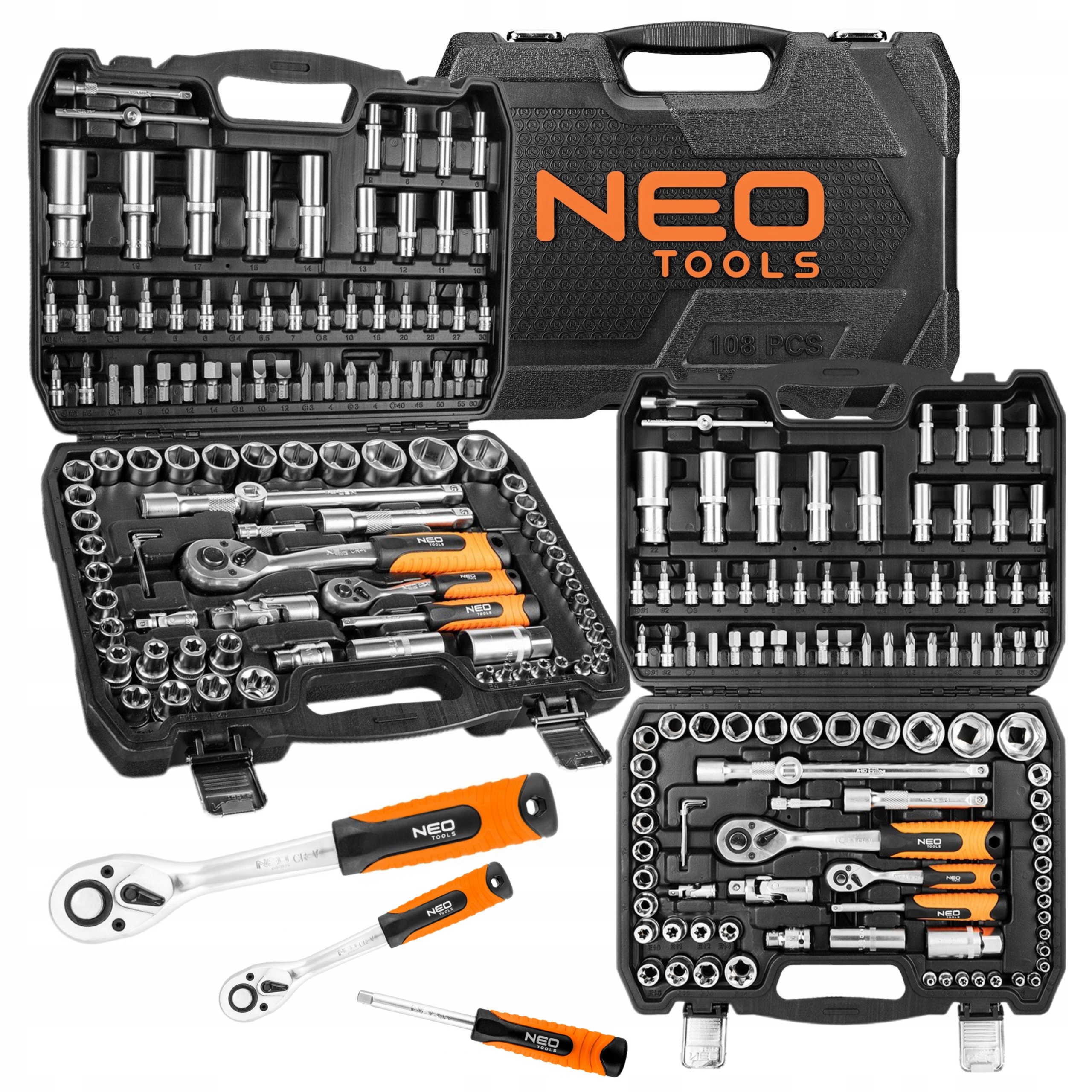 NEO 10-212 ZESTAW KLUCZE NASADOWE 1/2", 1/4" TORX NASADKI WALIZKA 108el