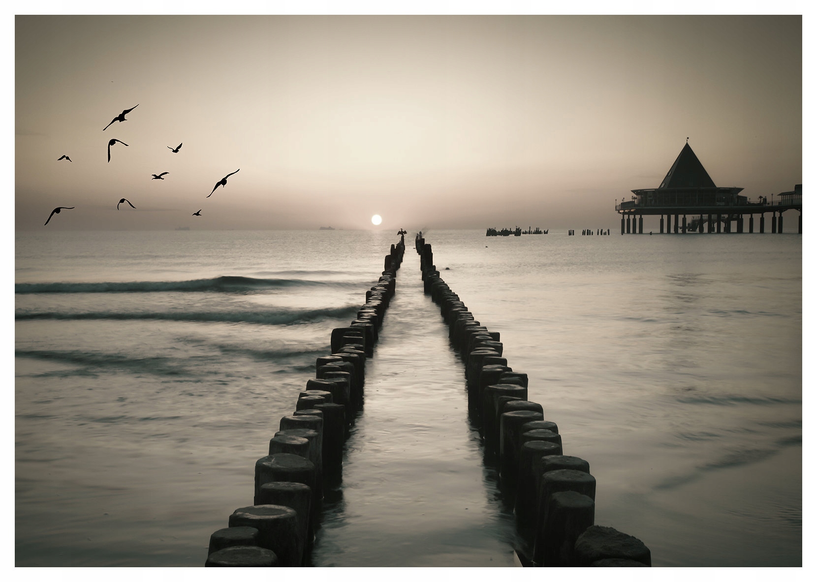 Vliesová fototapeta Moře Západ Slunce Dřevěný Pier 208x146 lepidlo