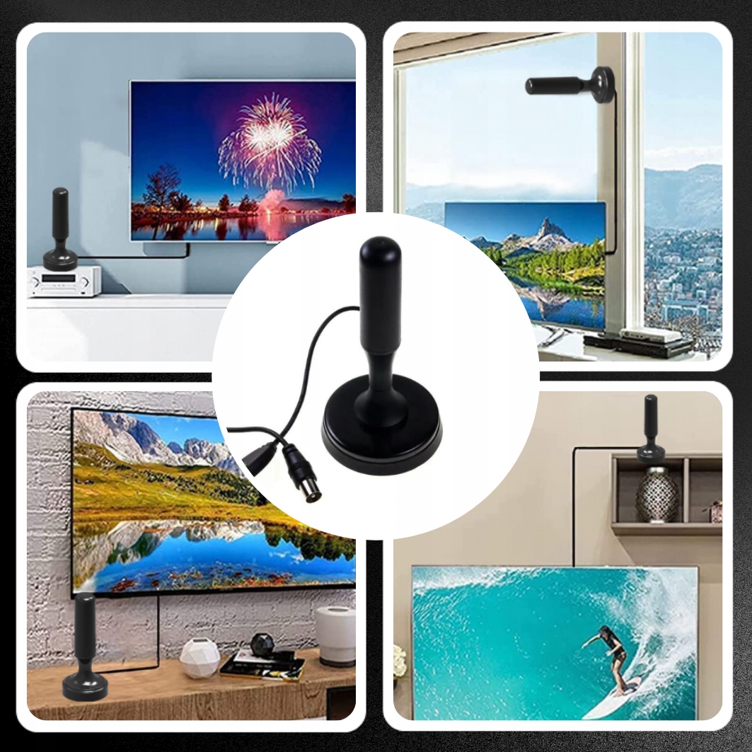 MOCNA ANTENA POKOJOWA DO TELEWIZJI NAZIEMNEJ DVBT2 DO POKOJU DO TELEWIZORA Waga produktu z opakowaniem jednostkowym 0.28 kg