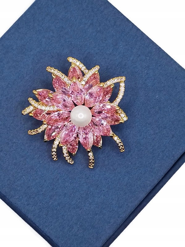 Luxusní Křišťálová Brož S Květinou, Růžové Zlato 14K Gp Krabička Dárek
