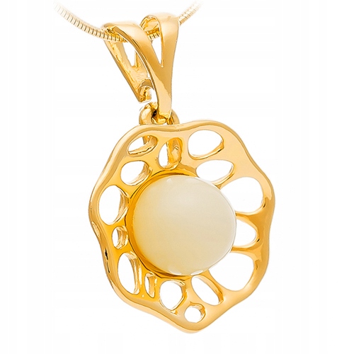 Zlatý Přívěsek s mléčným květem, bílý baltský jantar, originální stříbro 925