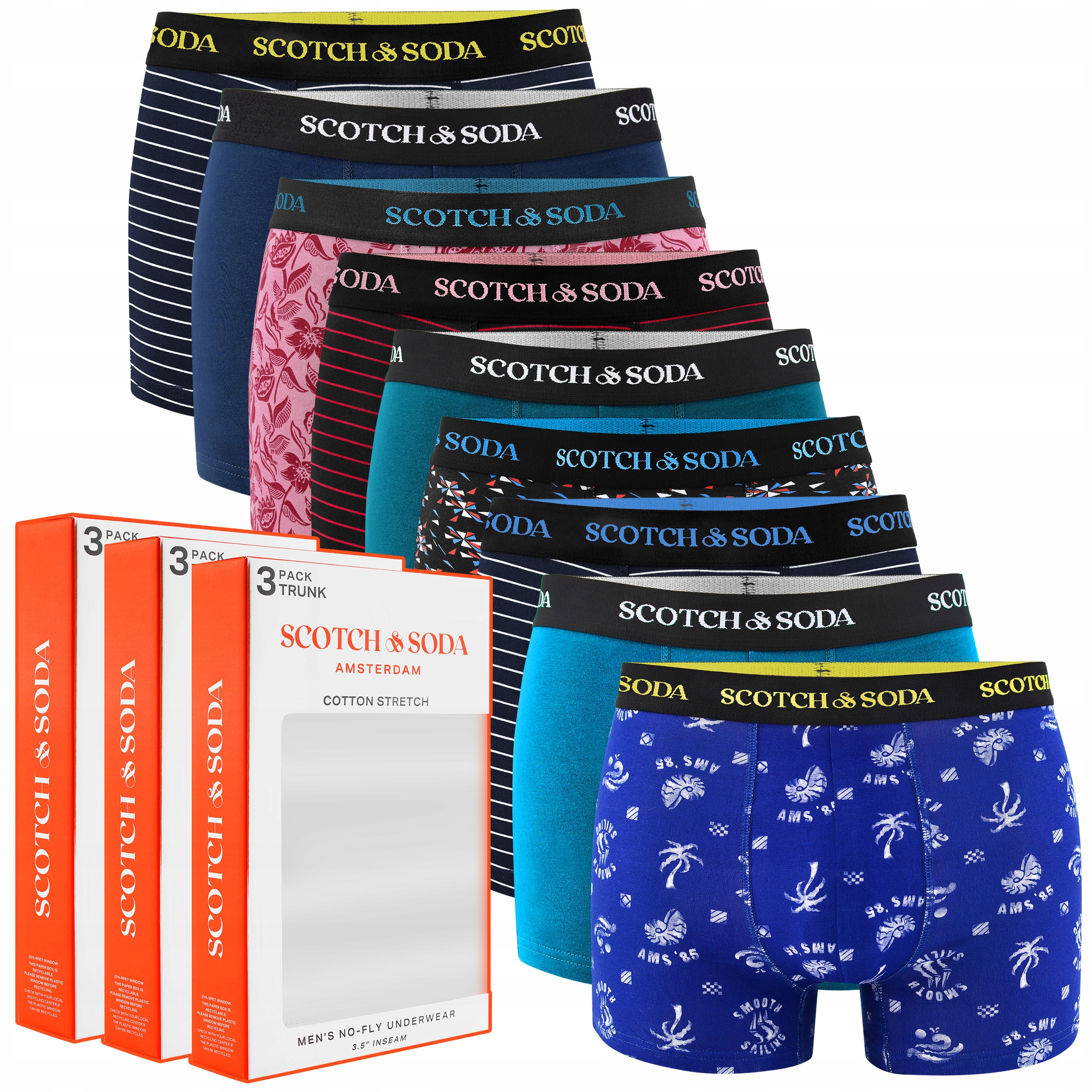 Scotch&amp;soda Pánské boxerky 9 kusů Bavlna Pruhy Vzor Barva Mix Velikost S