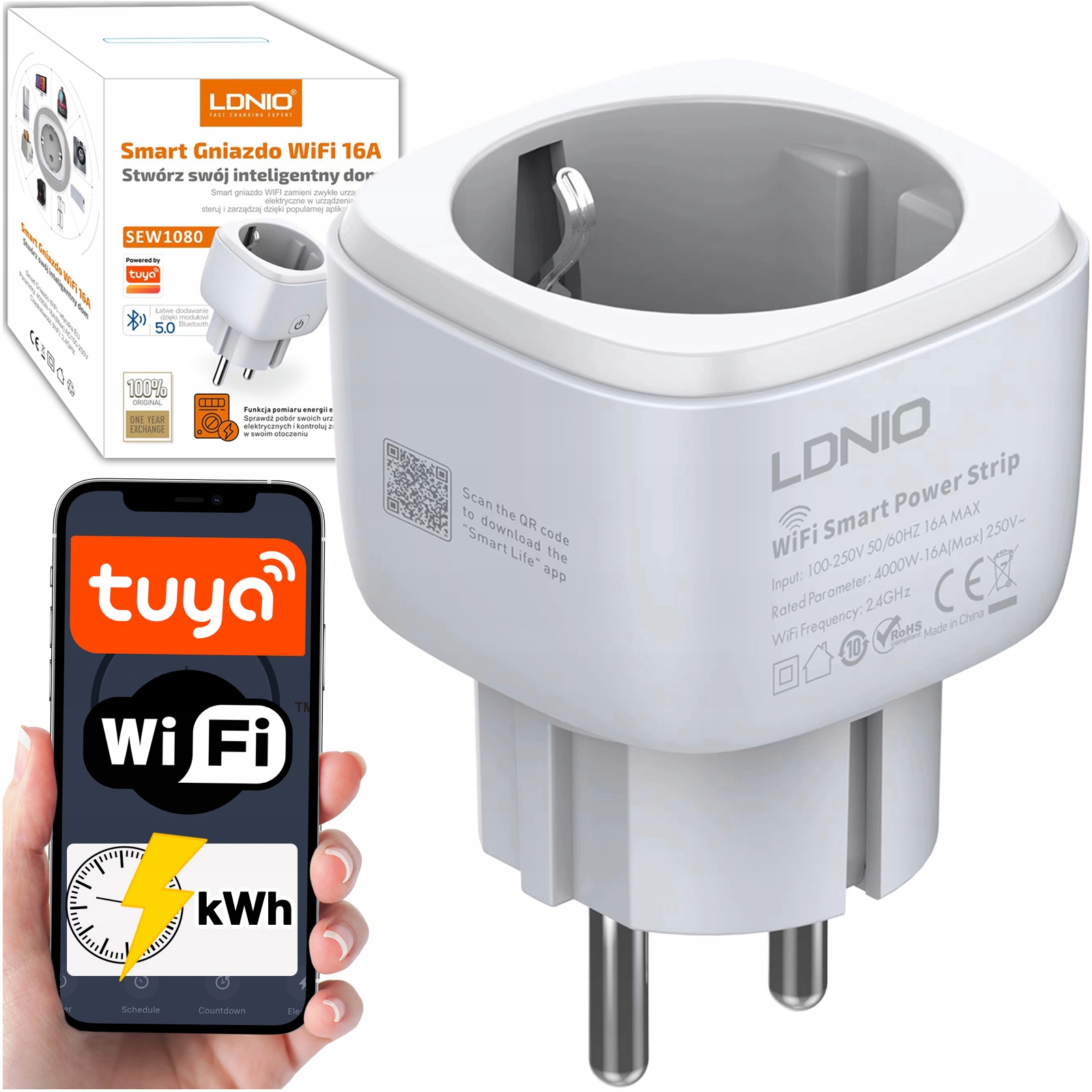 Inteligentne Gniazdko Watomierz SMART TUYA WiFi 230V 16A IOS i ANDROID